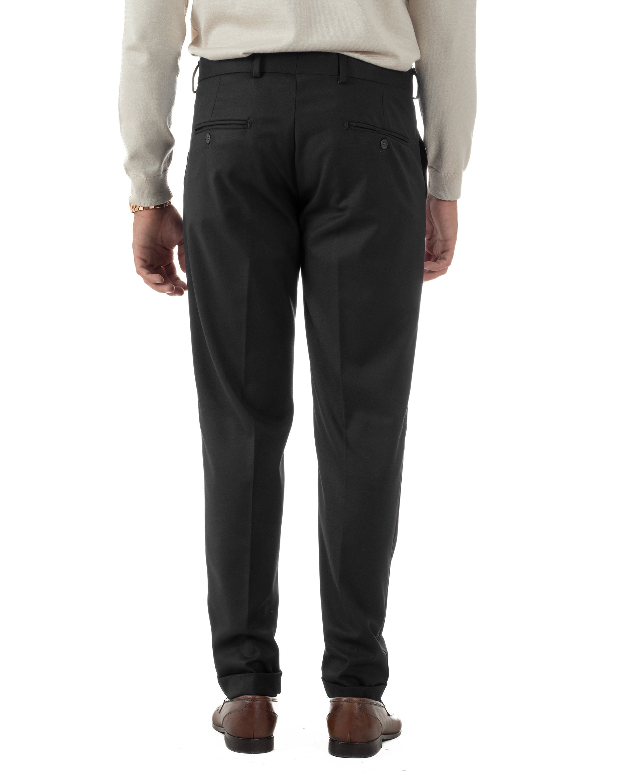 Pantaloni Uomo Viscosa Abbottonatura Allungata Elegante Classico Nero P6431A