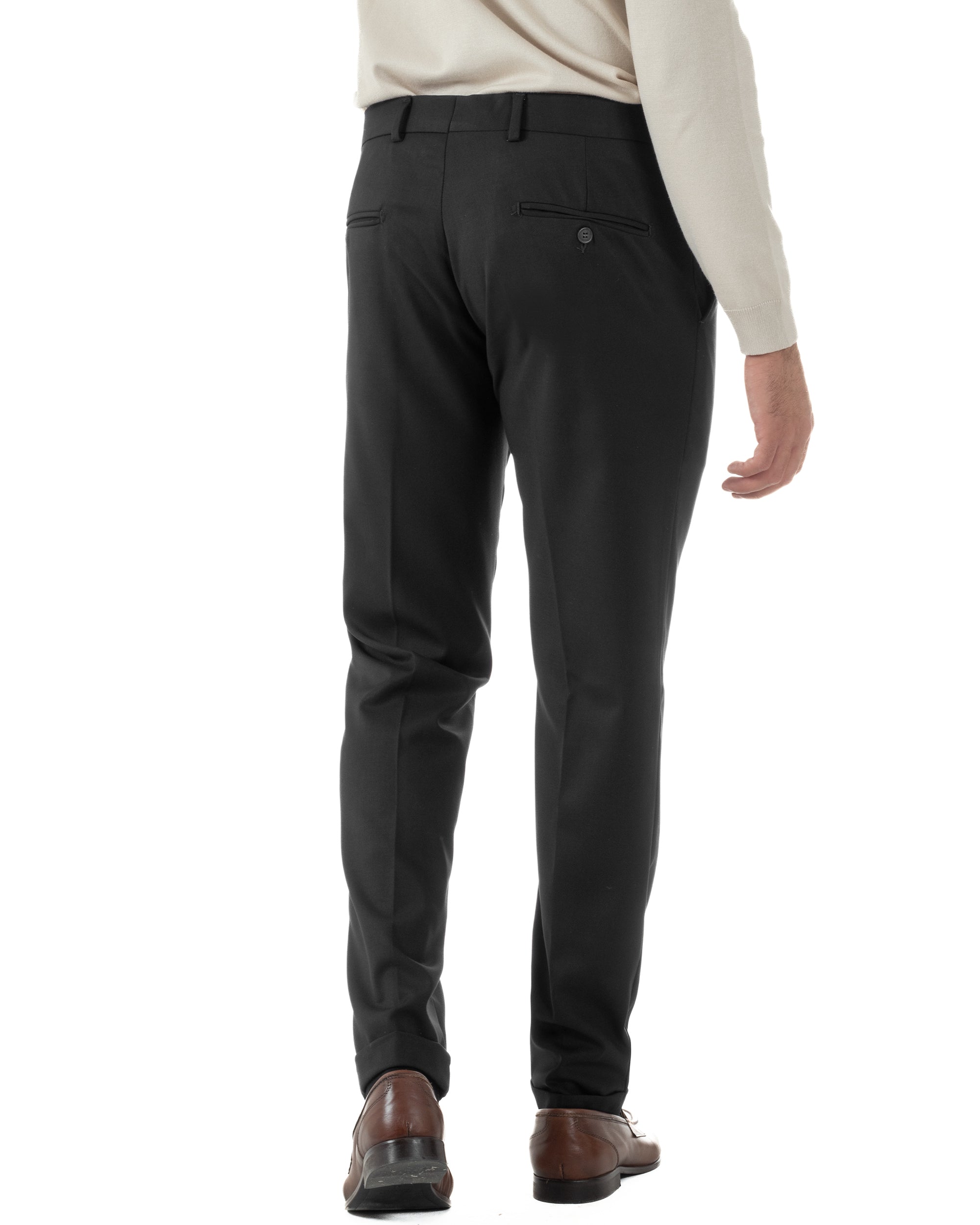 Pantaloni Uomo Viscosa Abbottonatura Allungata Elegante Classico Nero P6431A
