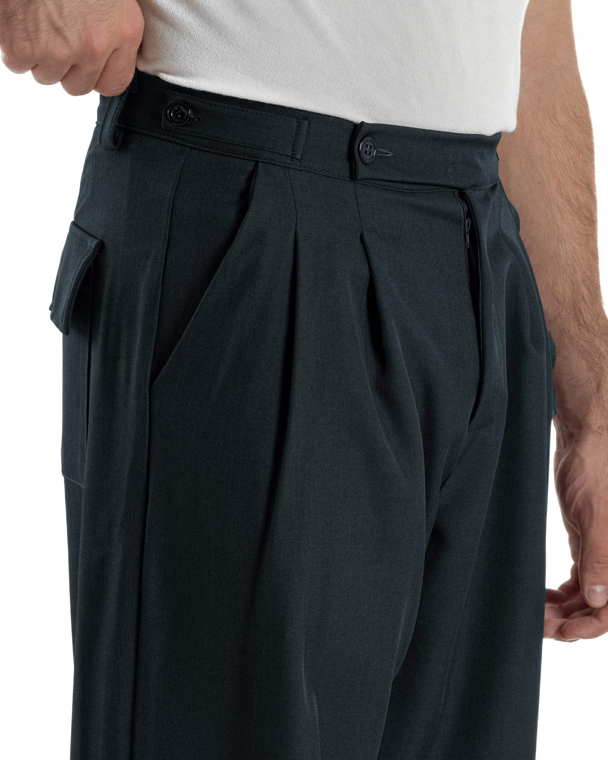 Pantaloni Uomo Baggy Con Pinces Viscosa Vita Alta Gurkha Pants Classico Blu P6432A