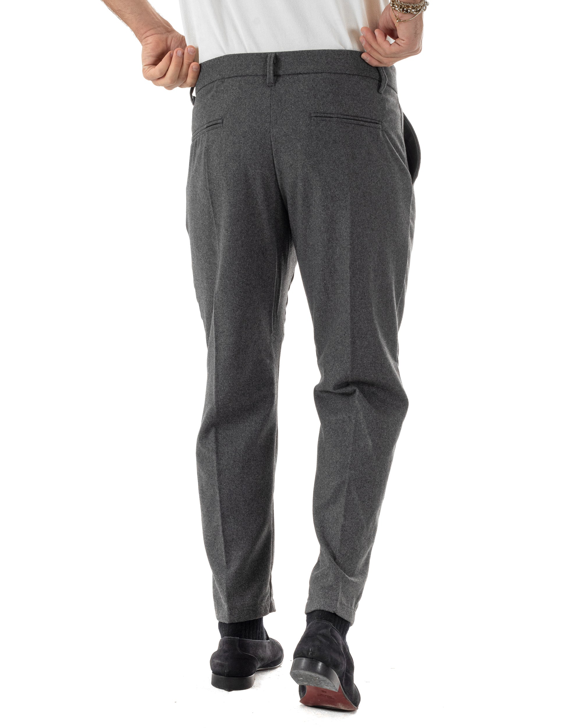 Pantaloni Uomo Lana Abbottonatura Allungata Classico Basic Grigio P6435A