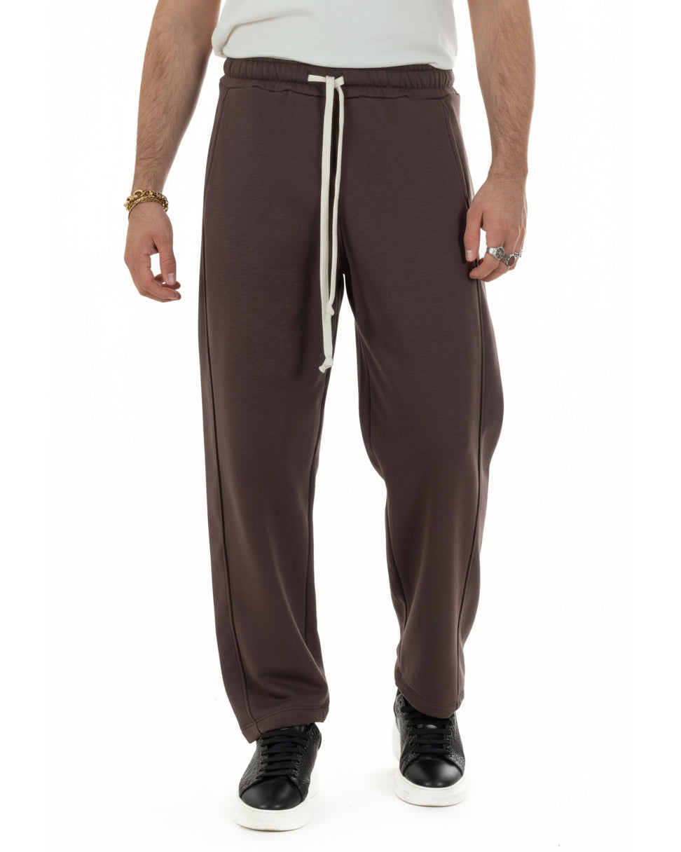 Pantaloni tuta uomo marrone balloon fit con coulisse in vita casual