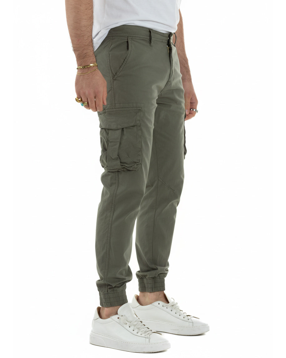 Vista completa pantaloni cargo uomo verde cotone 97% casual basic