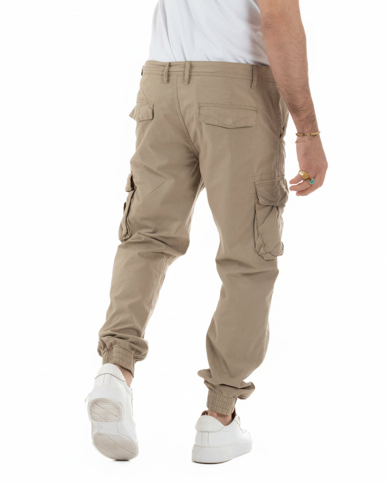 Pantaloni uomo cargo cotone tasconi basic beige GIOSAL-P6447A