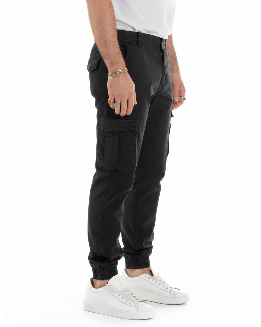 Vista completa pantaloni cargo uomo nero cotone 97% casual basic