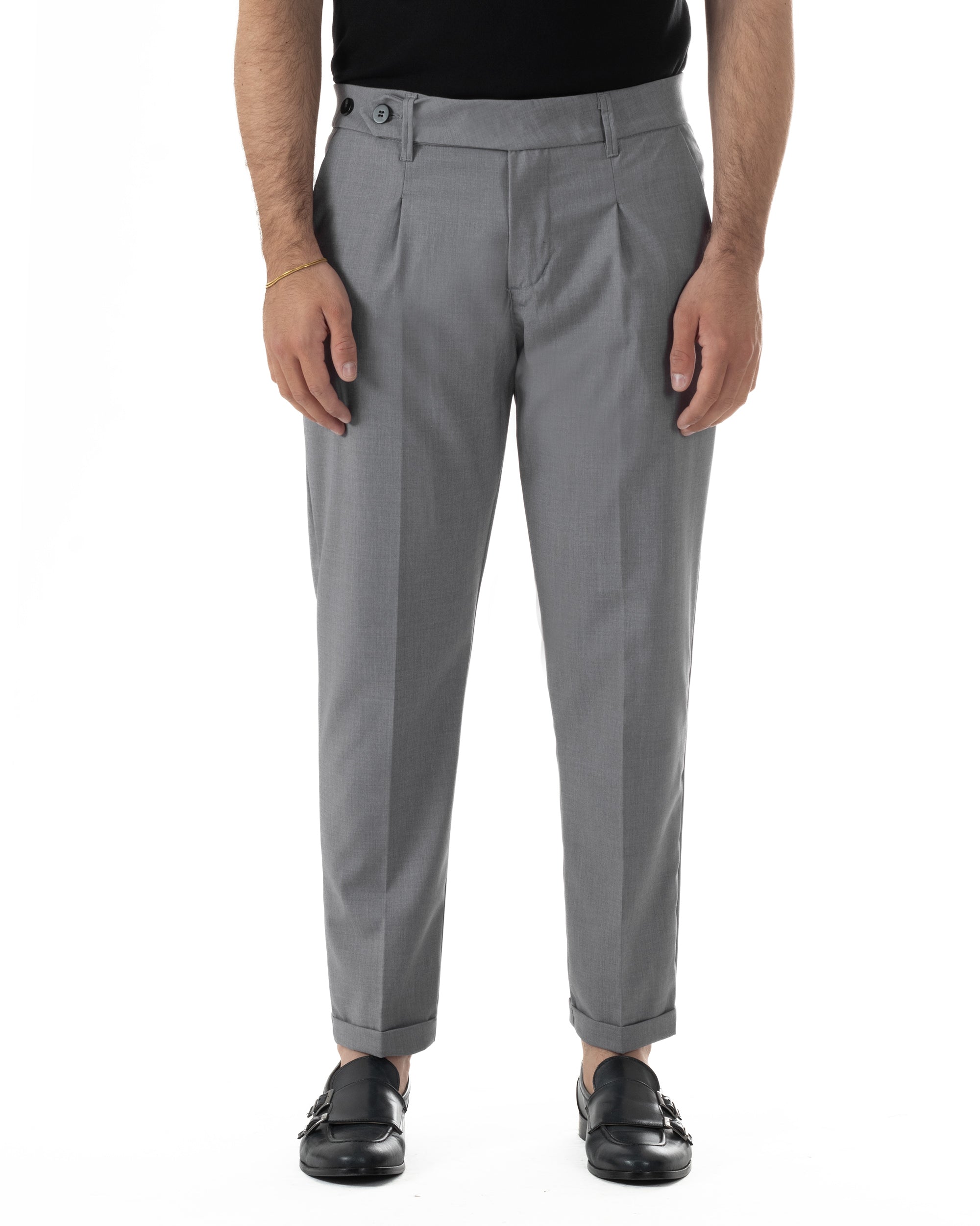 Pantaloni uomo viscosa pinces classico abbottonatura allungata estivo grigio GIOSAL-P6453A