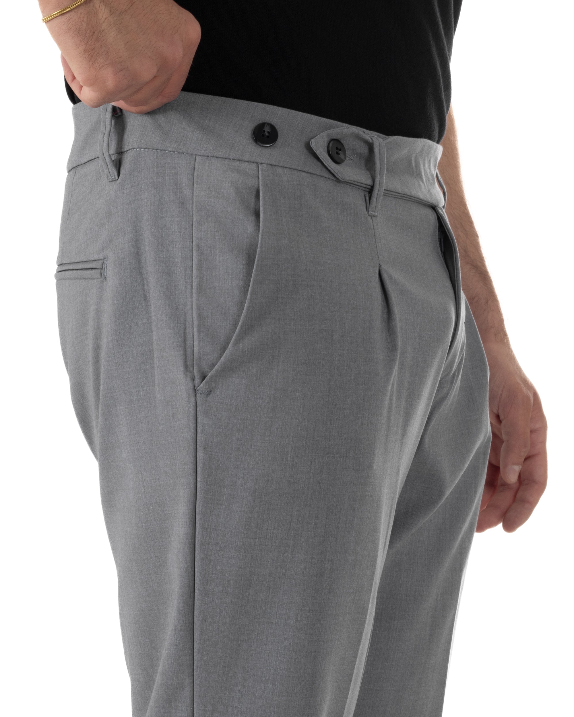 Pantaloni uomo viscosa pinces classico abbottonatura allungata estivo grigio GIOSAL-P6453A