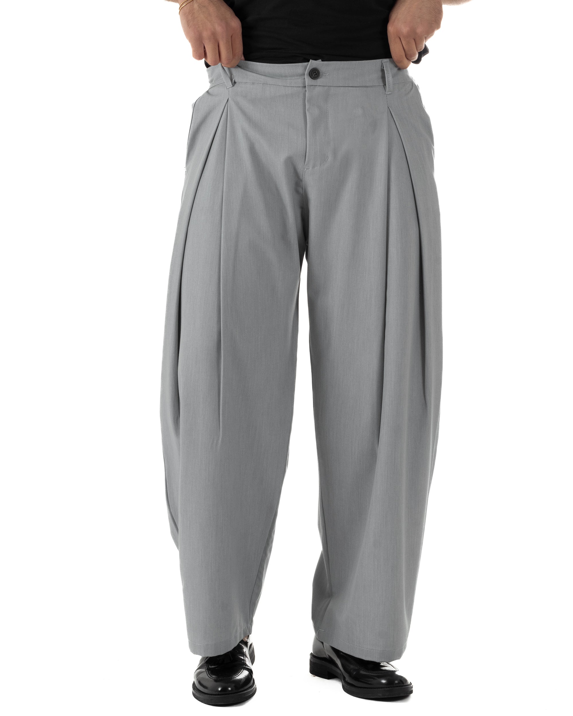 Pantaloni uomo grigio baggy wide fit pinces viscosa estivo casual