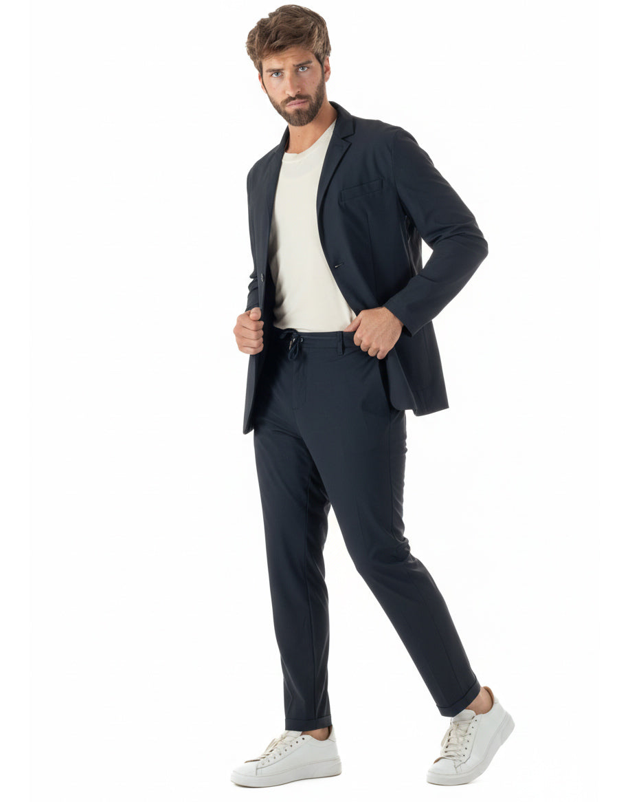 Pantaloni uomo no stiro impermeabile coulisse blu GIOSAL-P6463A