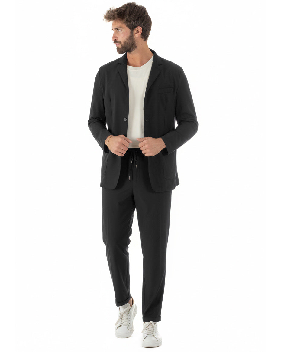 Pantaloni uomo no stiro impermeabile coulisse nero GIOSAL-P6464A