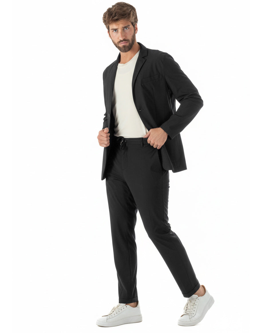 Pantaloni uomo no stiro impermeabile coulisse nero GIOSAL-P6464A