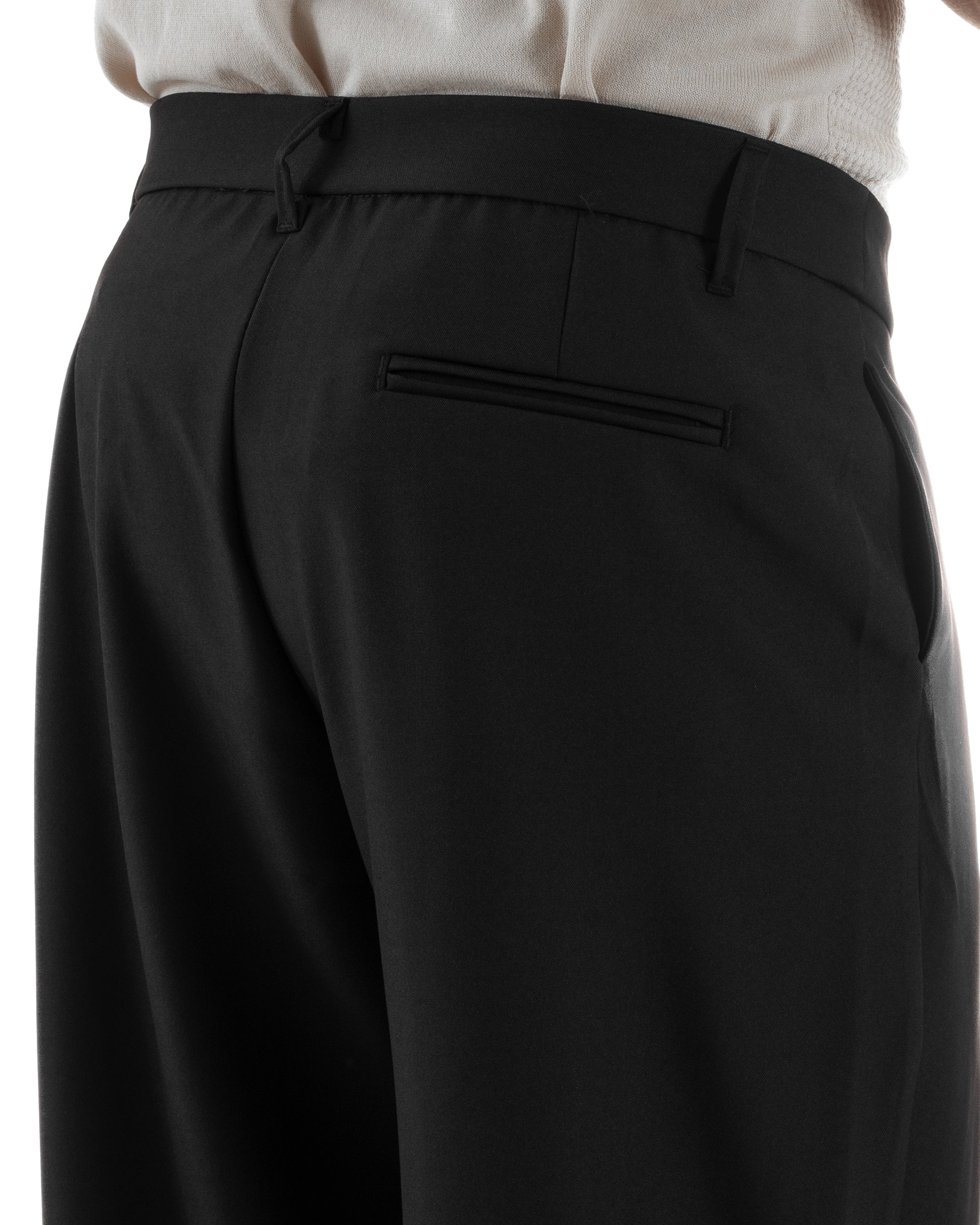 Pantaloni uomo viscosa baggy abbottonatura asimmetrica nero GIOSAL-P6465A