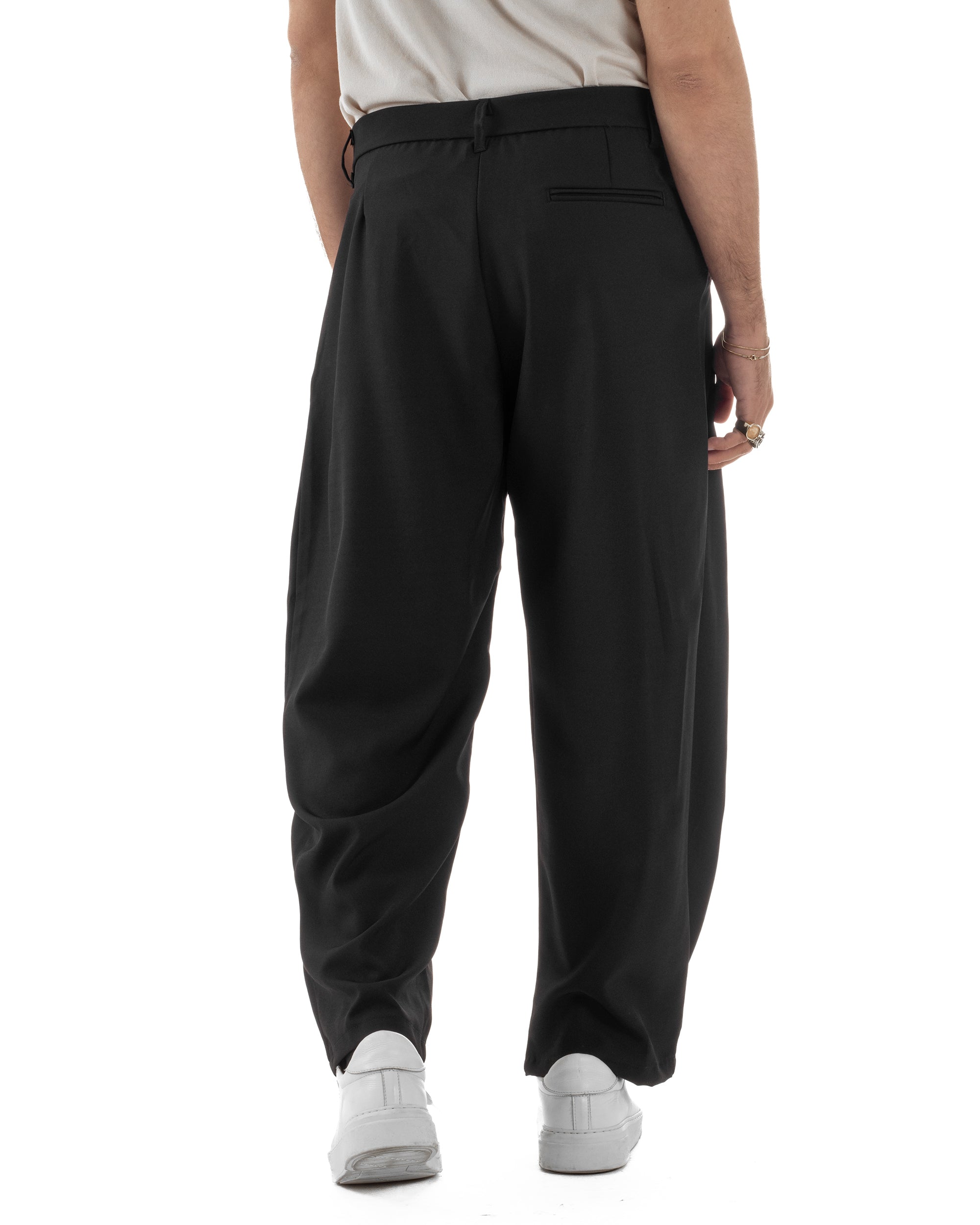 Pantaloni uomo viscosa baggy abbottonatura asimmetrica nero GIOSAL-P6465A