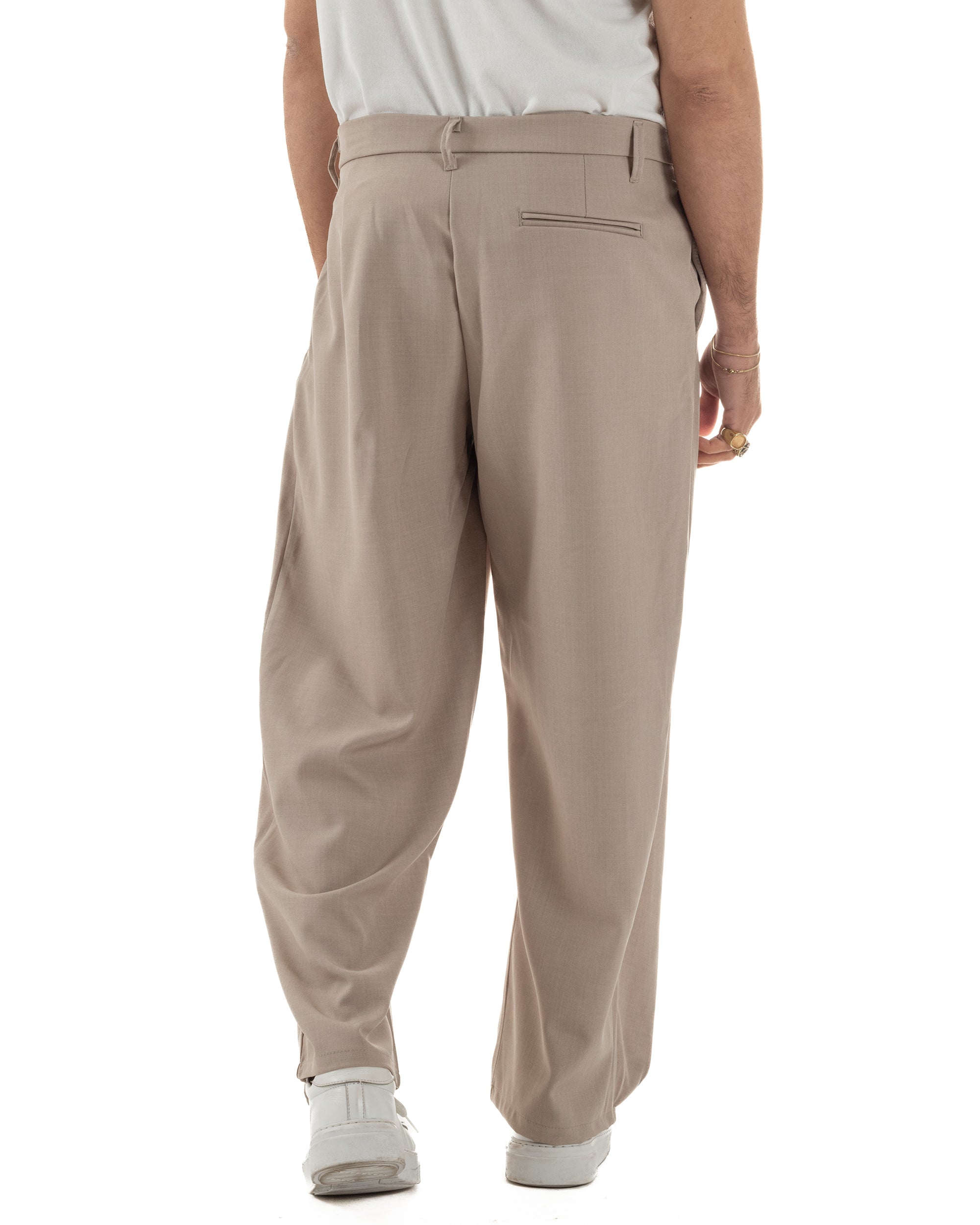Pantaloni uomo viscosa baggy abbottonatura asimmetrica beige GIOSAL-P6466A