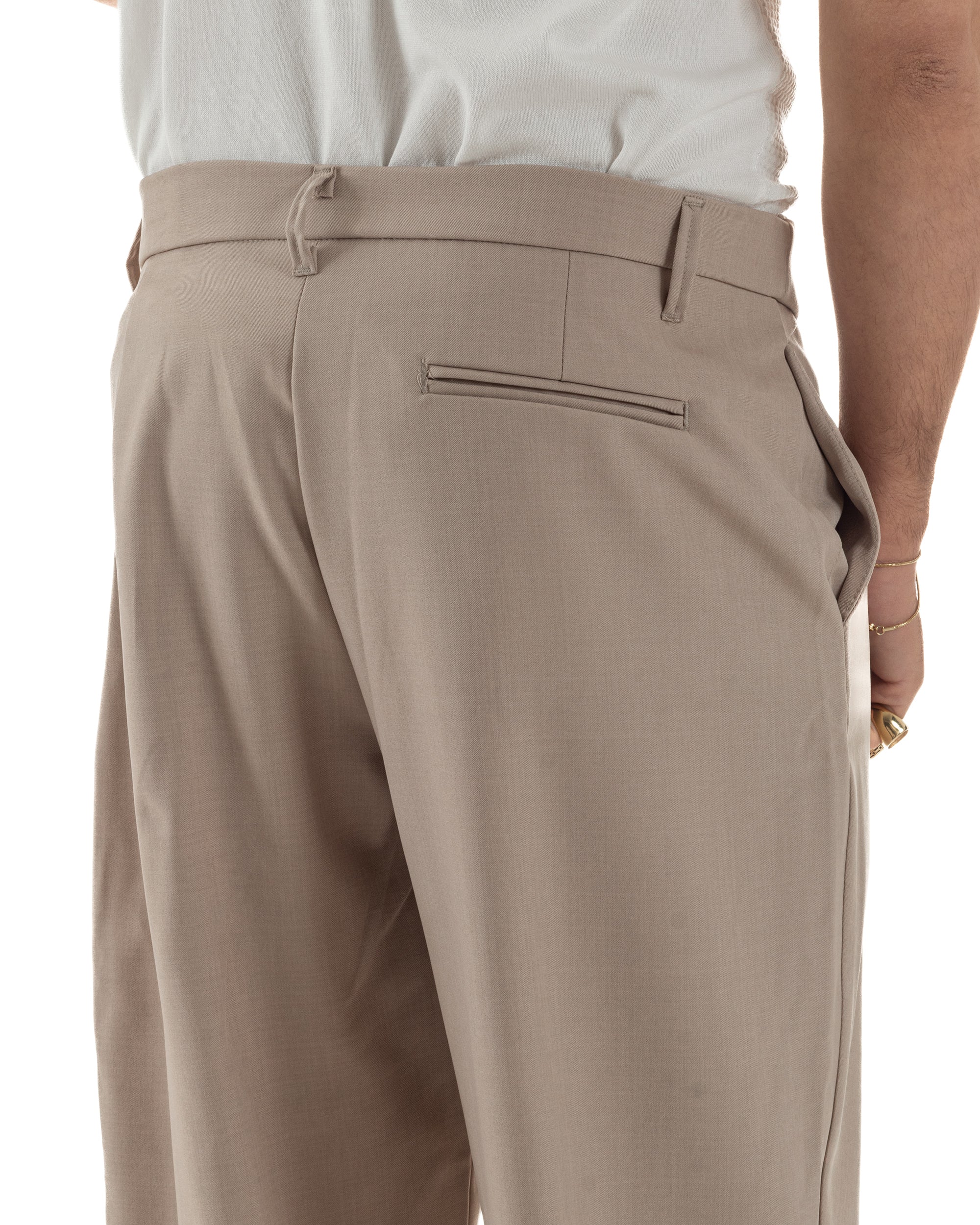 Pantaloni uomo viscosa baggy abbottonatura asimmetrica beige GIOSAL-P6466A