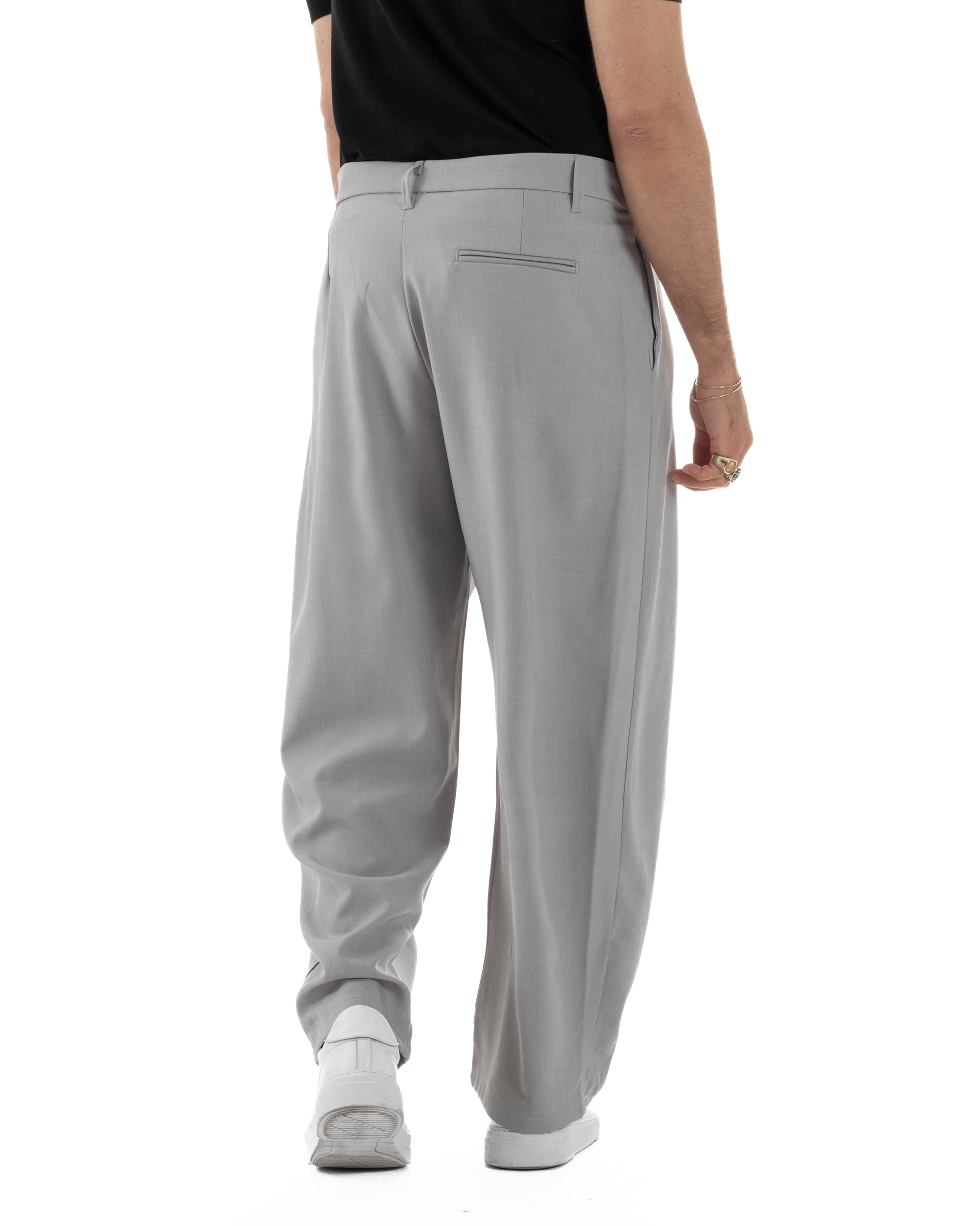 Pantaloni uomo viscosa baggy abbottonatura asimmetrica grigio GIOSAL-P6467A
