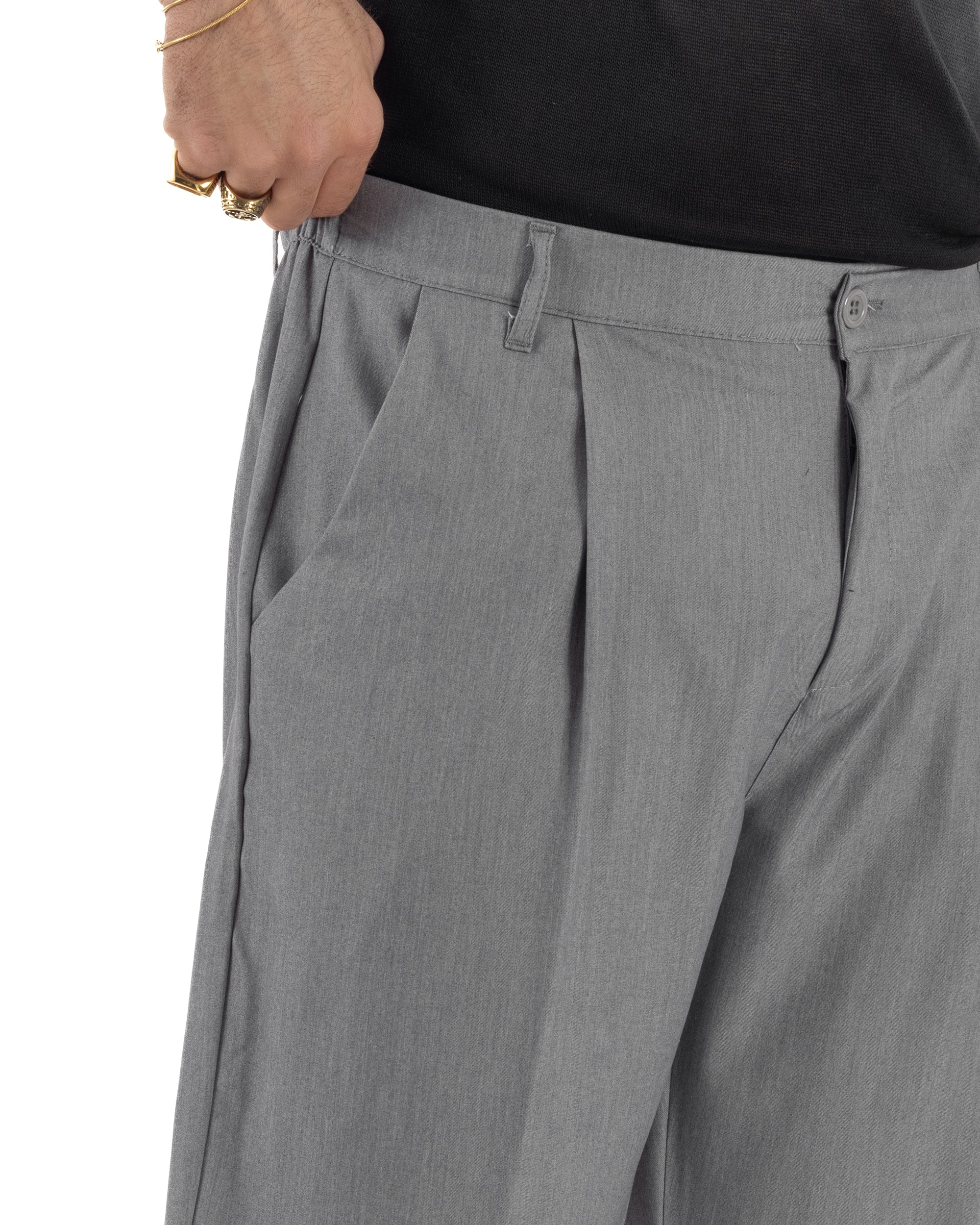Pantaloni uomo viscosa leggero fondo largo baggy con pinces grigio GIOSAL-P6473A