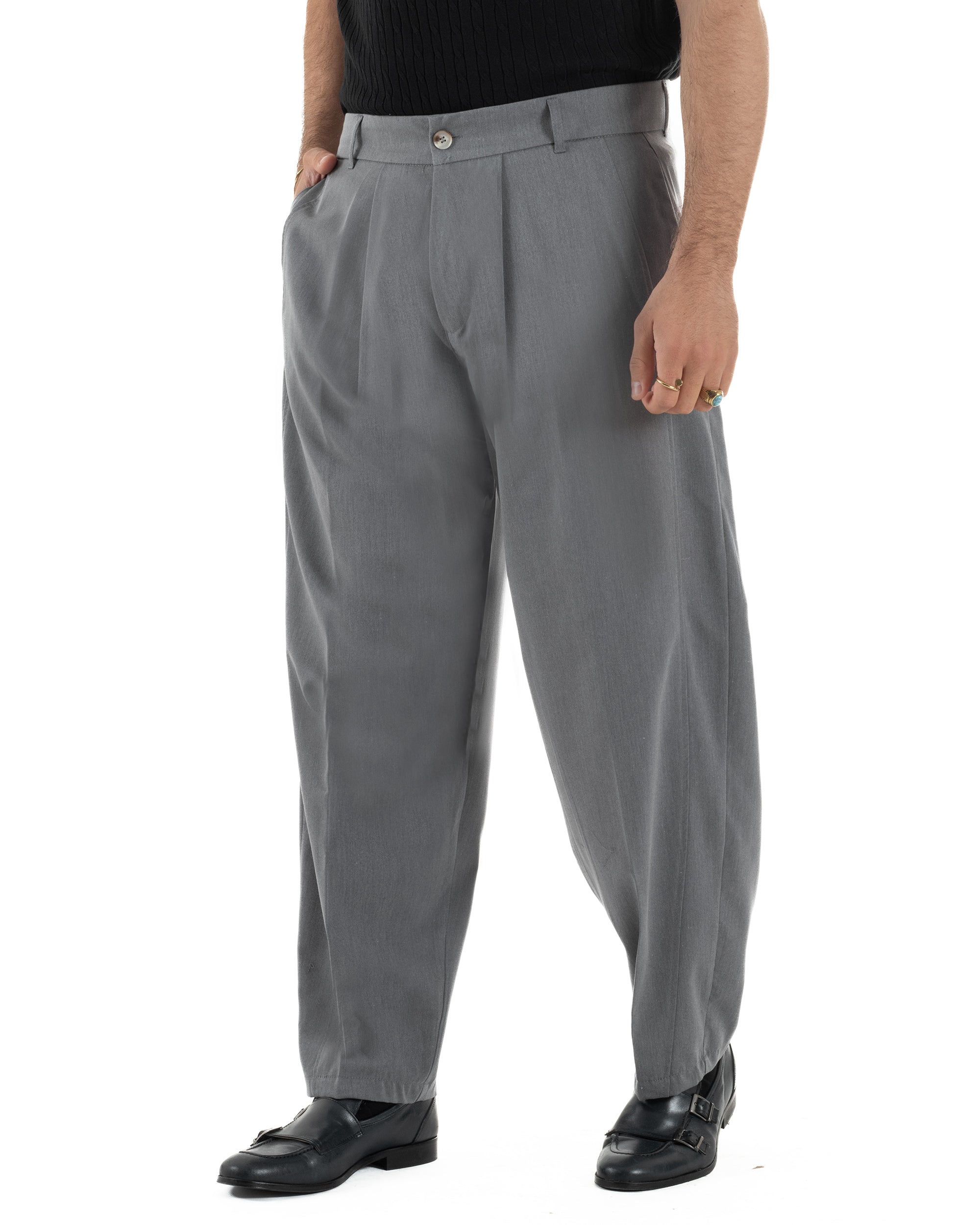 Pantaloni uomo viscosa pinces barrel fit strutturato piombo GIOSAL-P6475A