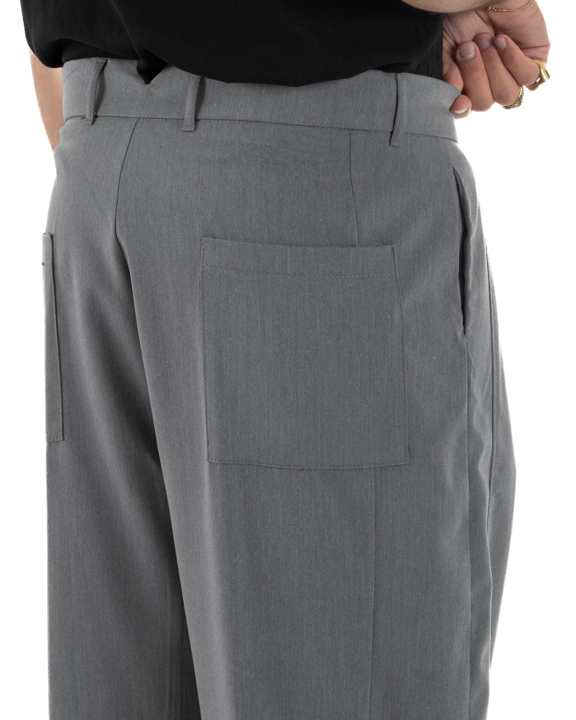 Pantaloni uomo viscosa pinces barrel fit strutturato piombo GIOSAL-P6475A