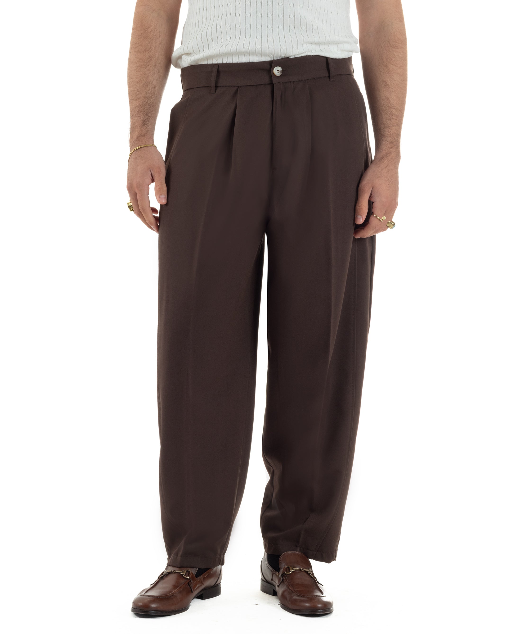 Pantaloni uomo viscosa pinces barrel fit strutturato marrone GIOSAL-P6476A