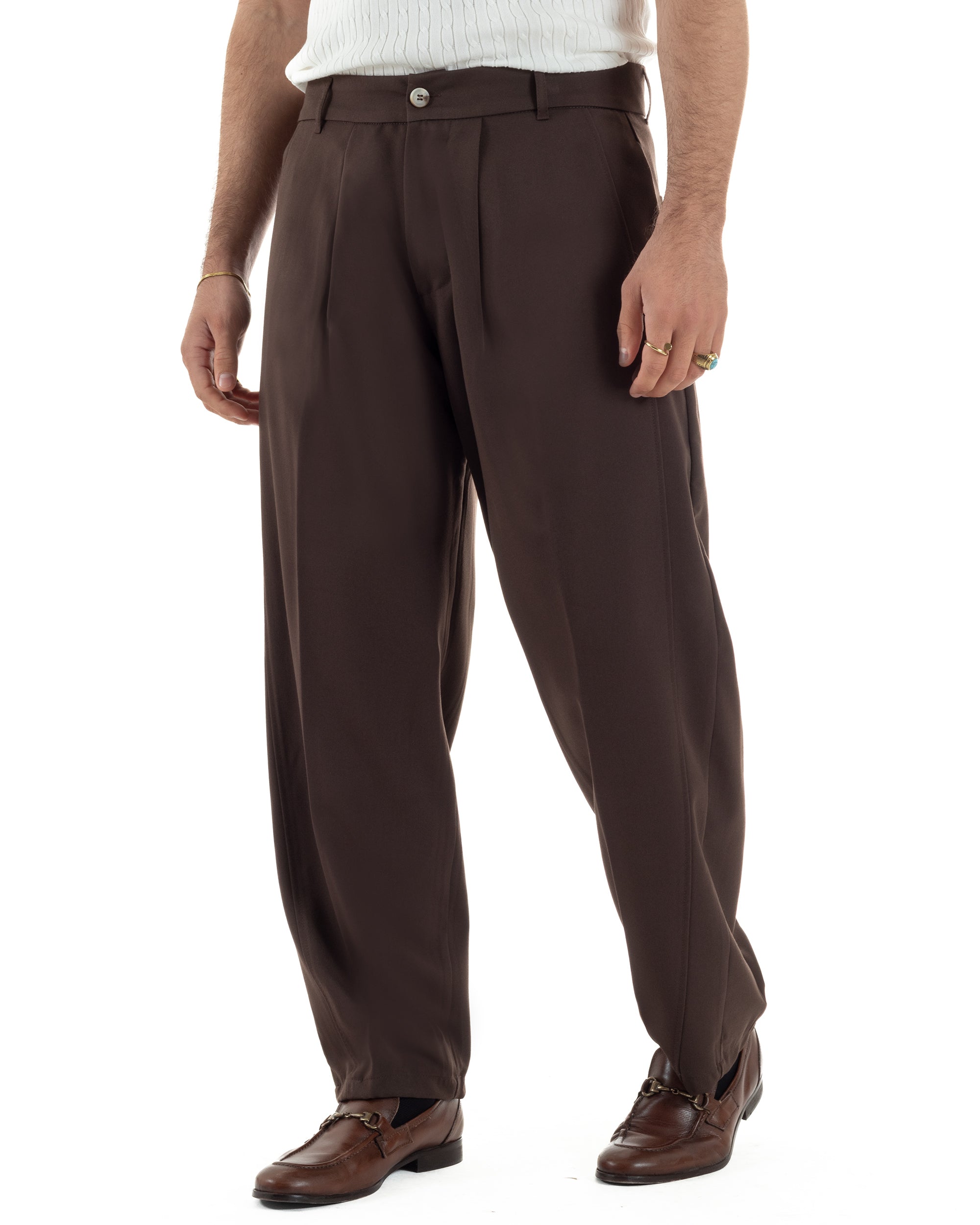 Pantaloni uomo viscosa pinces barrel fit strutturato marrone GIOSAL-P6476A