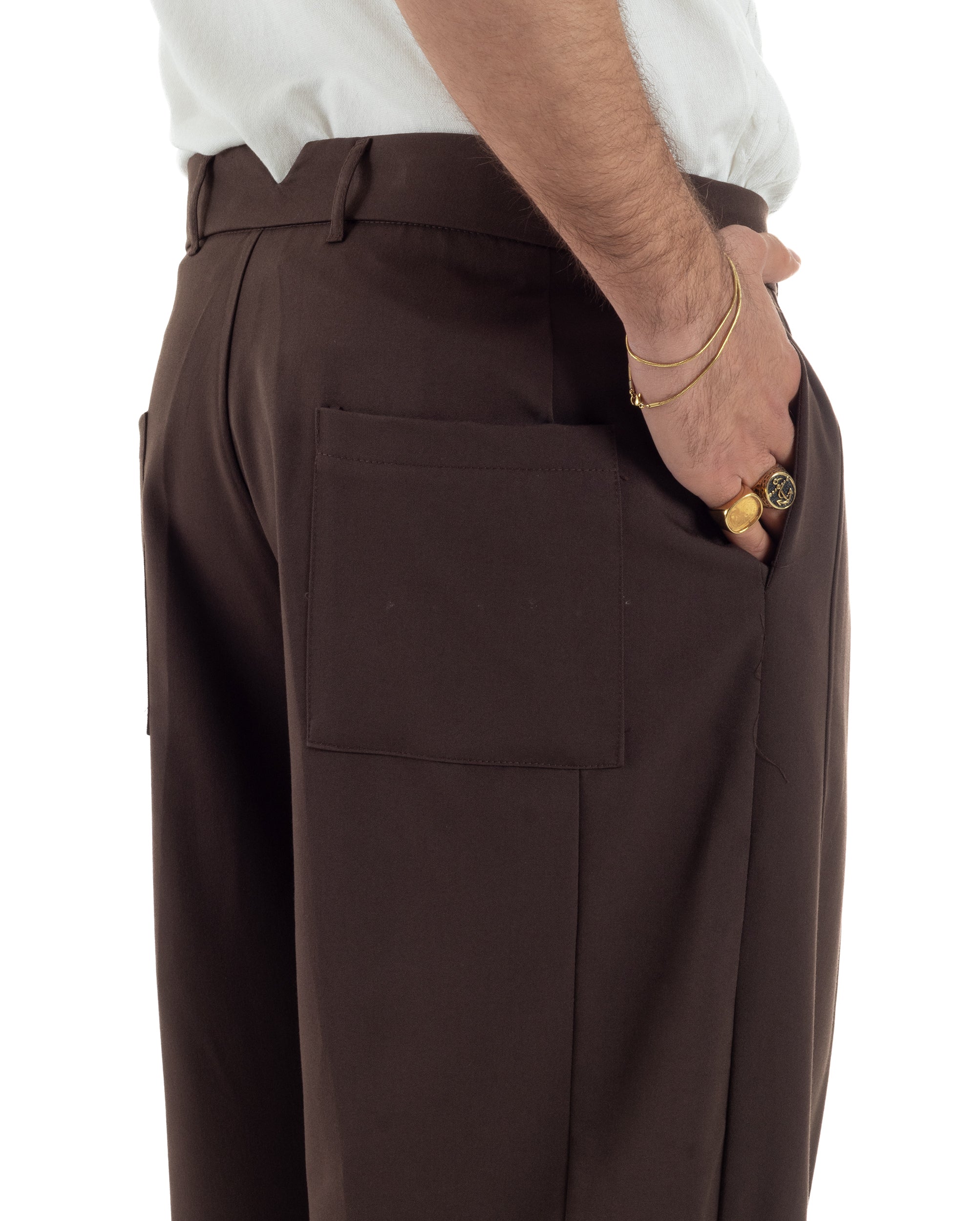 Pantaloni uomo viscosa pinces barrel fit strutturato marrone GIOSAL-P6476A