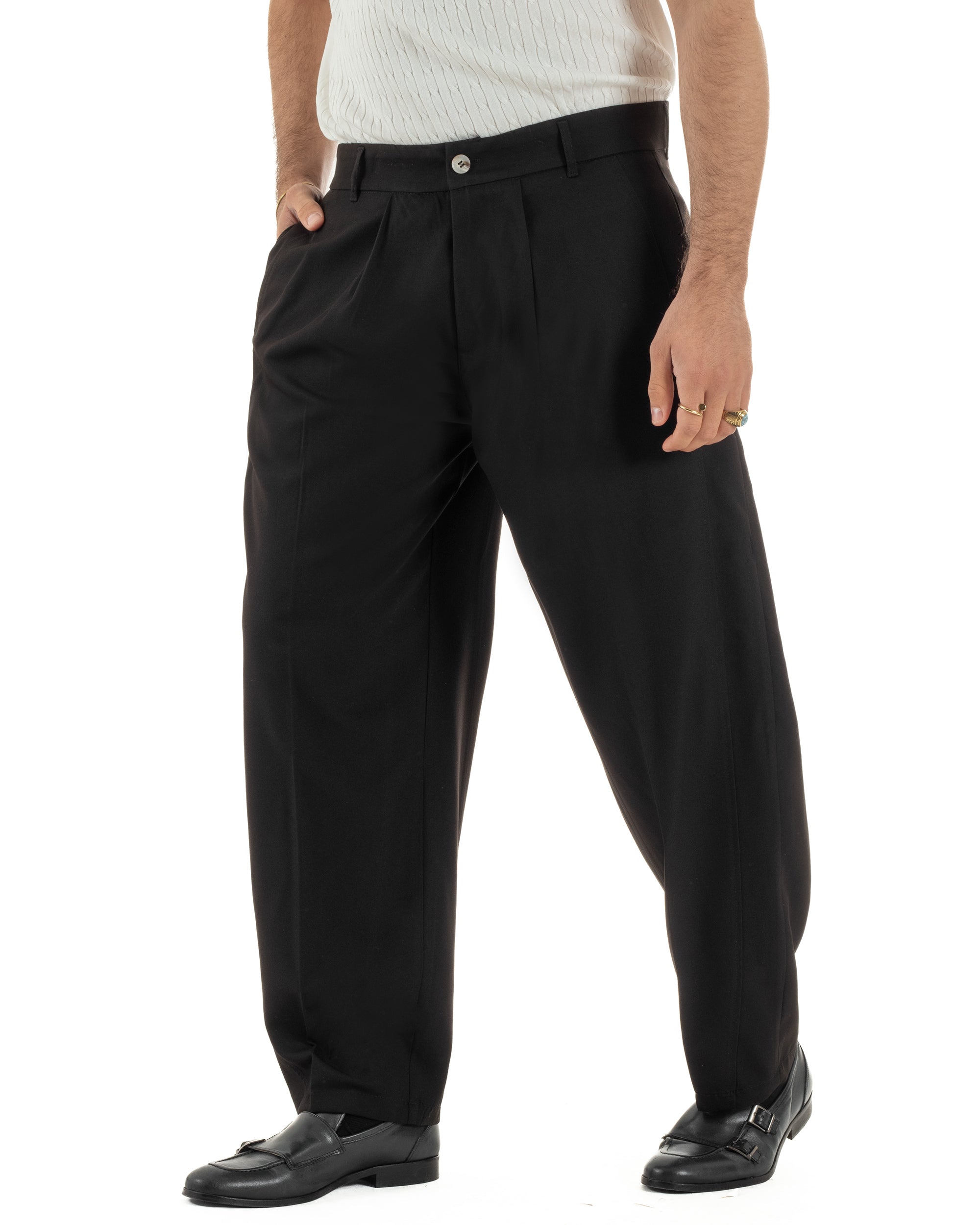 Pantaloni uomo viscosa pinces barrel fit strutturato nero GIOSAL-P6477A