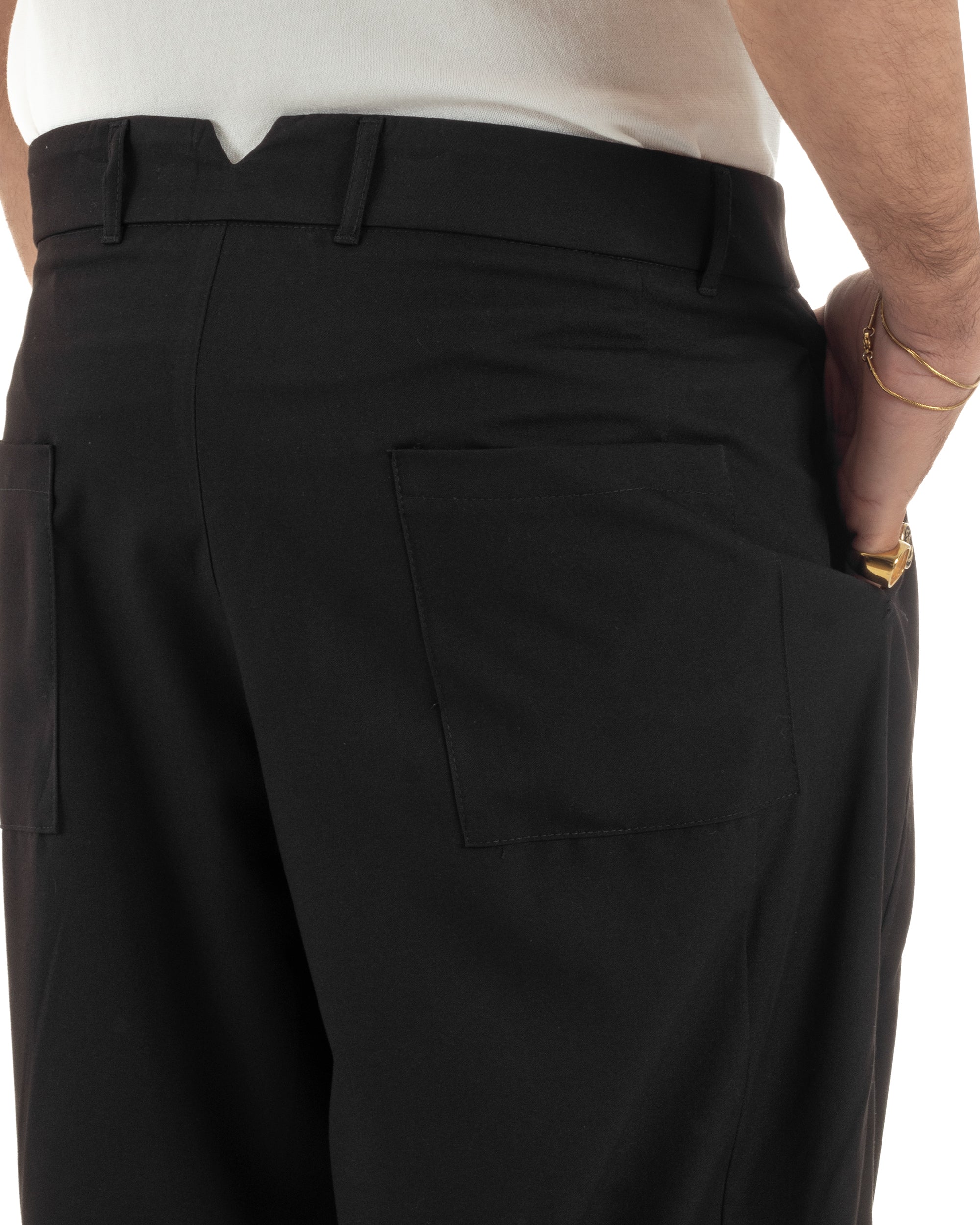 Pantaloni uomo viscosa pinces barrel fit strutturato nero GIOSAL-P6477A