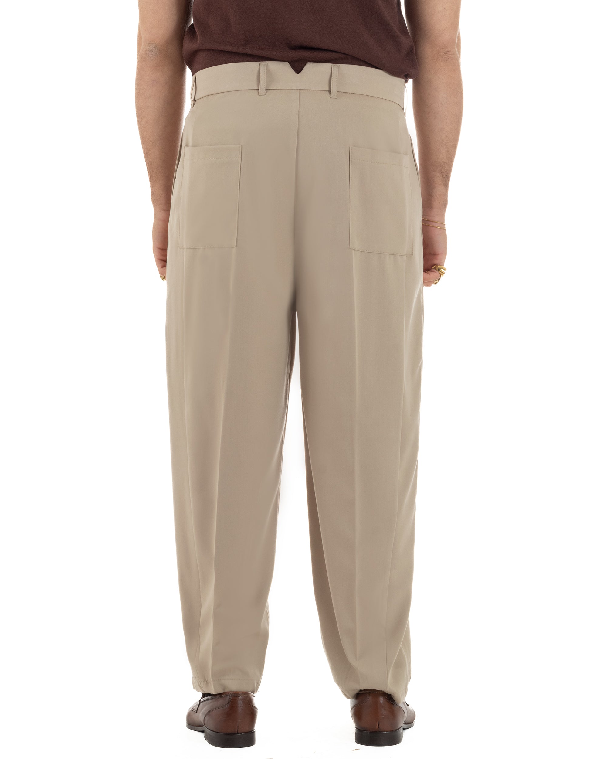 Pantaloni uomo viscosa pinces barrel fit strutturato beige GIOSAL-P6478A