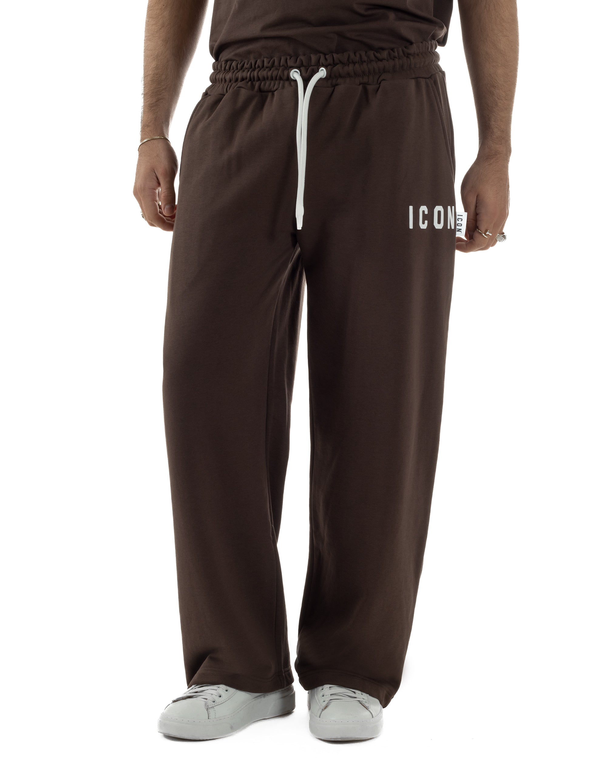 Pantaloni uomo baggy pantalaccio tuta cotone basic logo marrone ICON IUP001