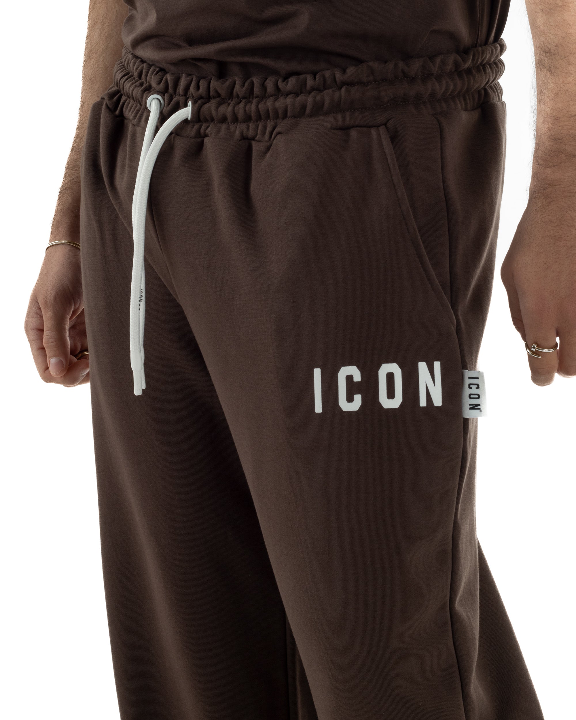 Pantaloni uomo baggy pantalaccio tuta cotone basic logo marrone ICON IUP001