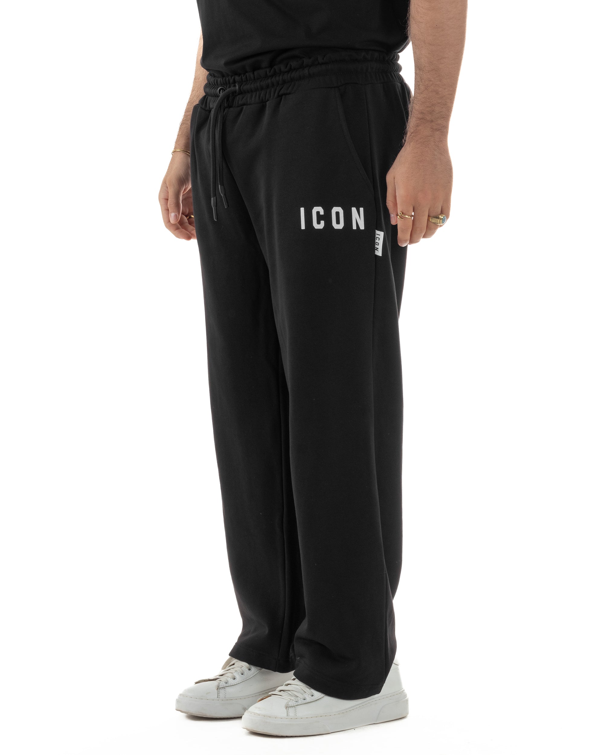 Pantaloni uomo baggy pantalaccio tuta cotone basic logo nero ICON IUP001