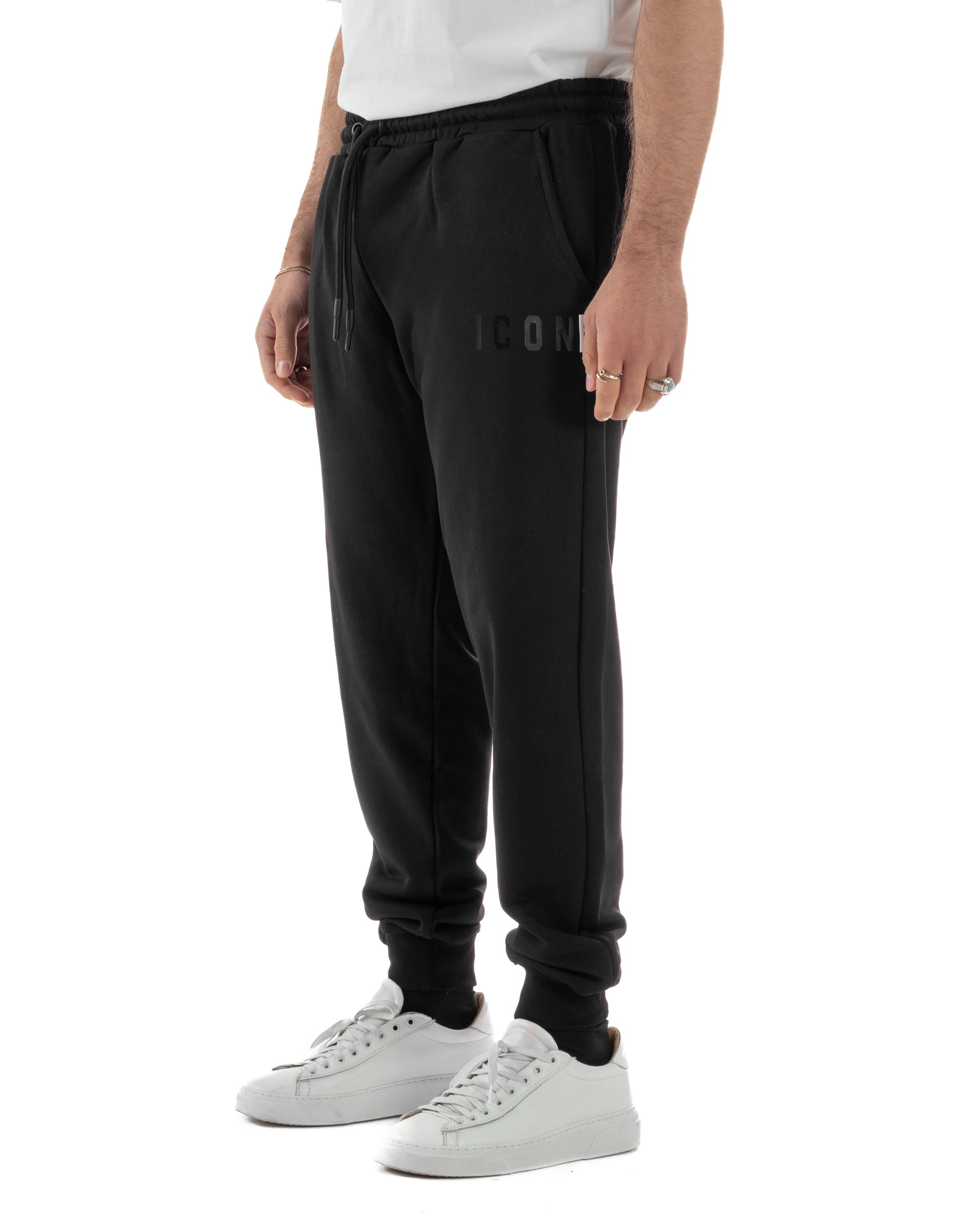 Pantaloni uomo pantalaccio tuta cotone logo basic nero ICON IUP003