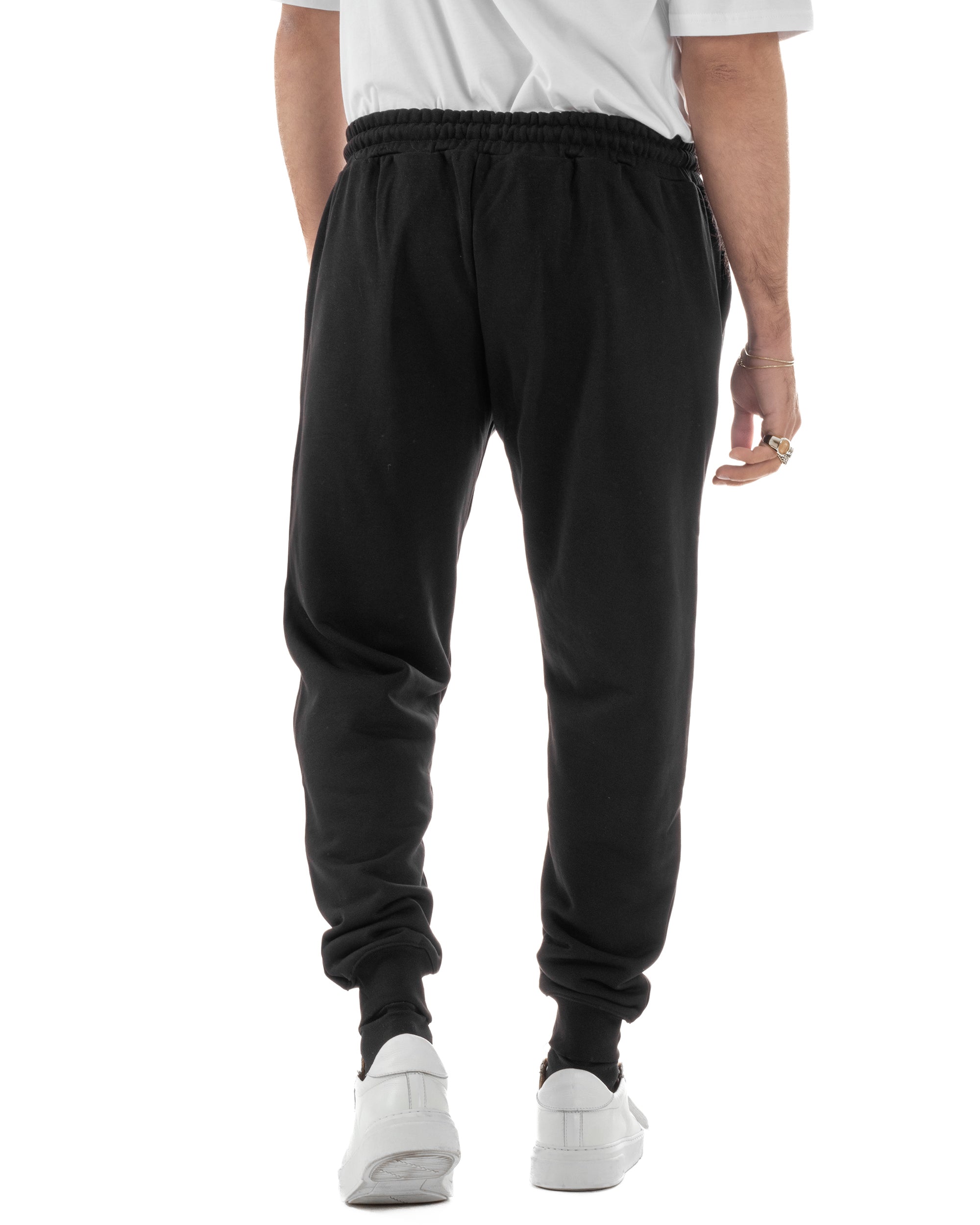 Pantaloni uomo pantalaccio tuta cotone logo basic nero ICON IUP003