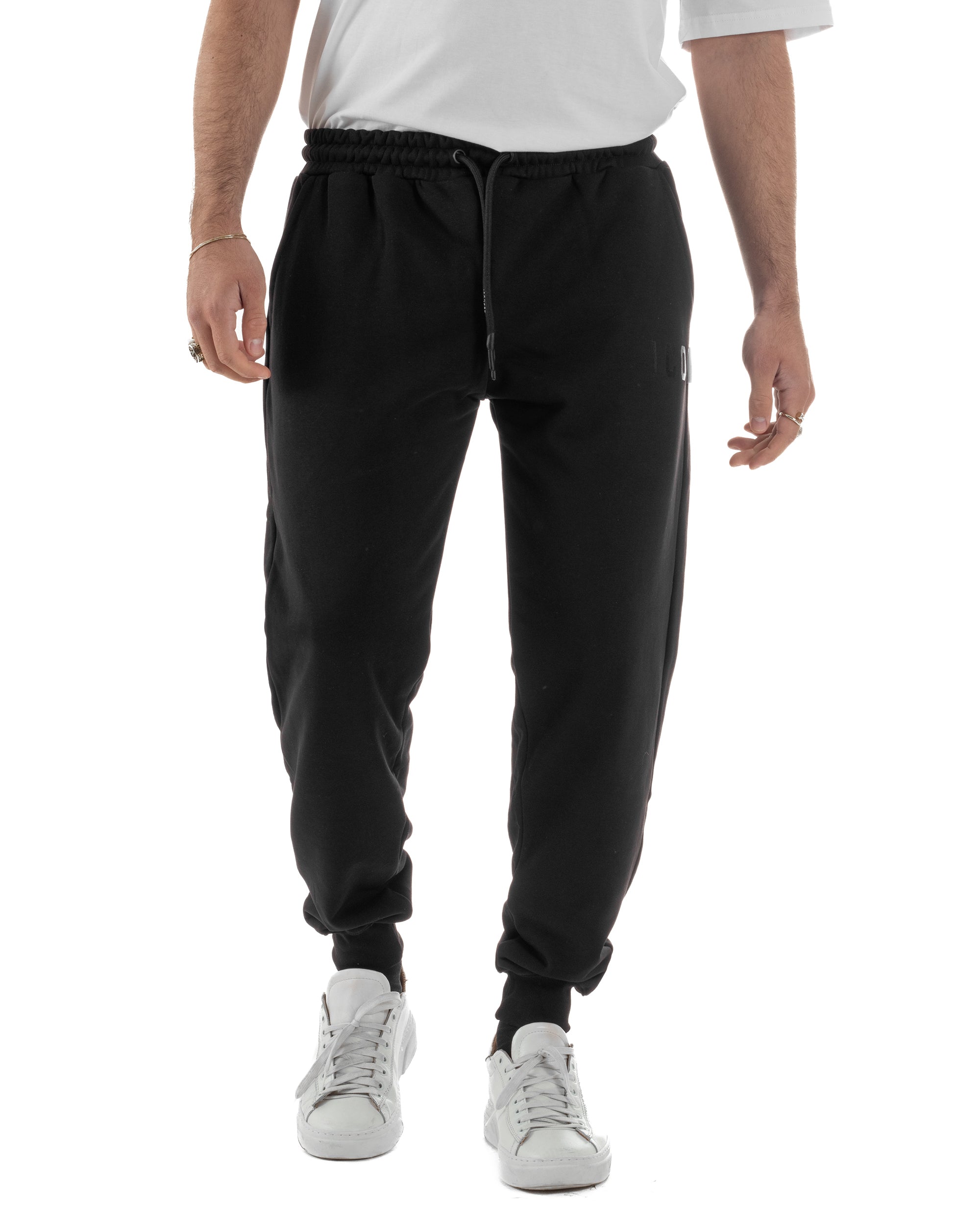 Pantaloni uomo pantalaccio tuta cotone logo basic nero ICON IUP003