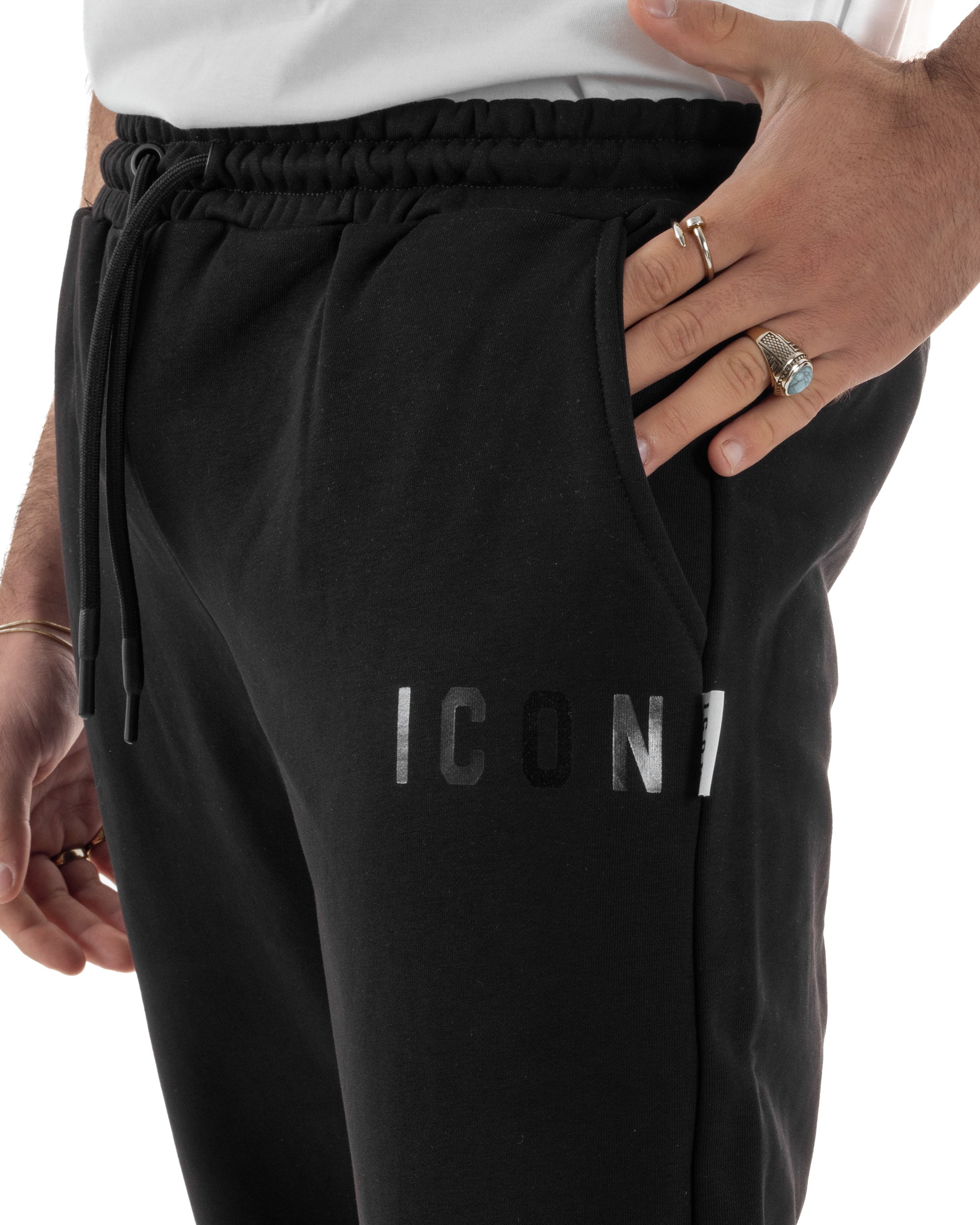 Pantaloni uomo pantalaccio tuta cotone logo basic nero ICON IUP003