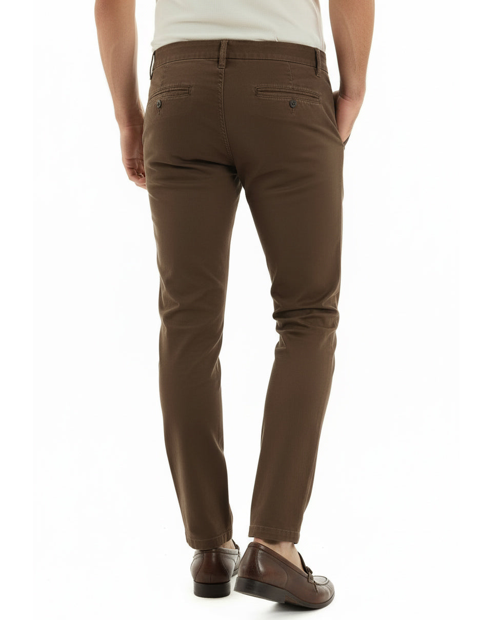 Pantaloni uomo chino abbottonatura allungata tasche america capri cotone estivo slim marrone BlackSunday P6488A