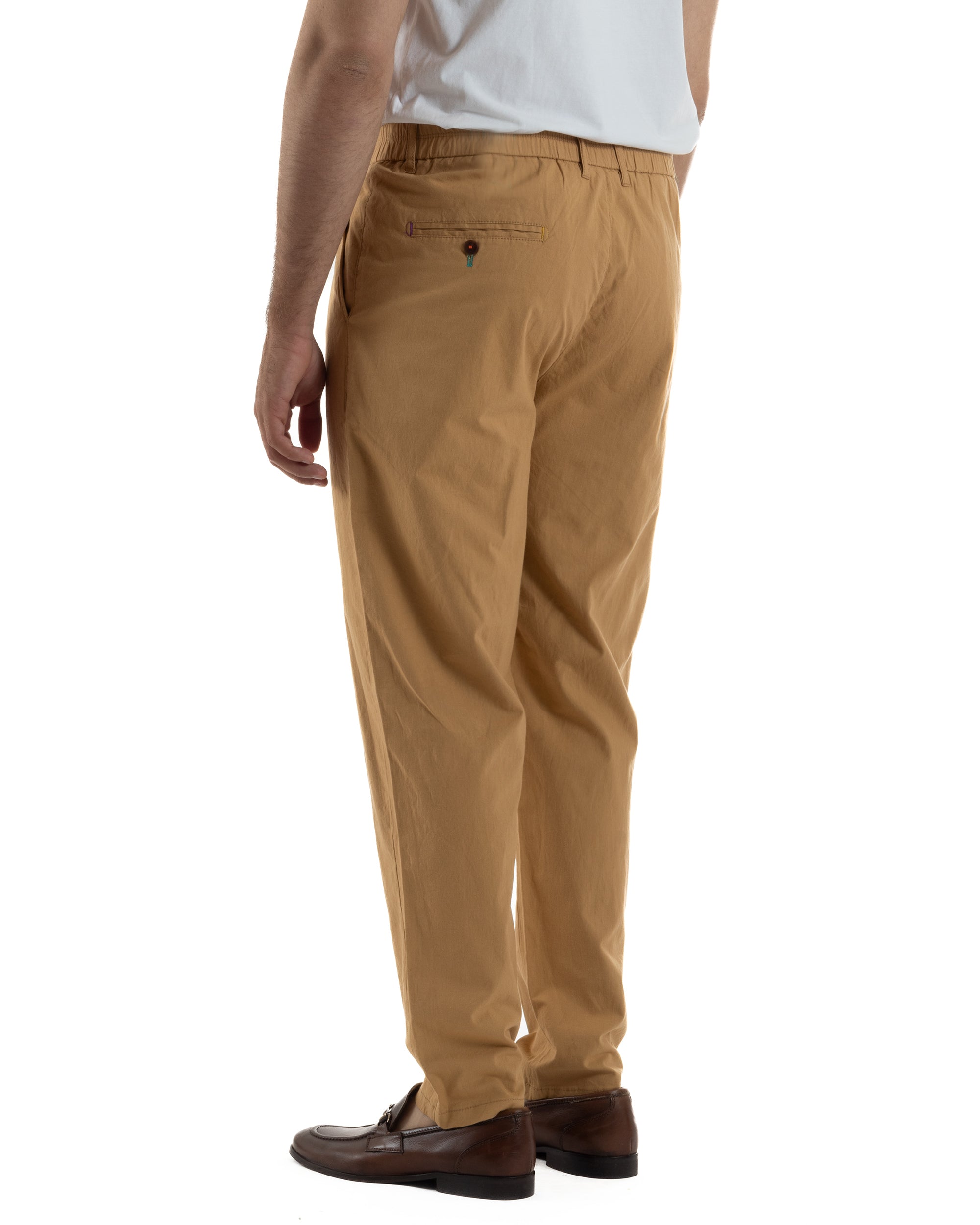 Pantaloni uomo pantalaccio chino lino elastico sul retro camel BERNA M-261237