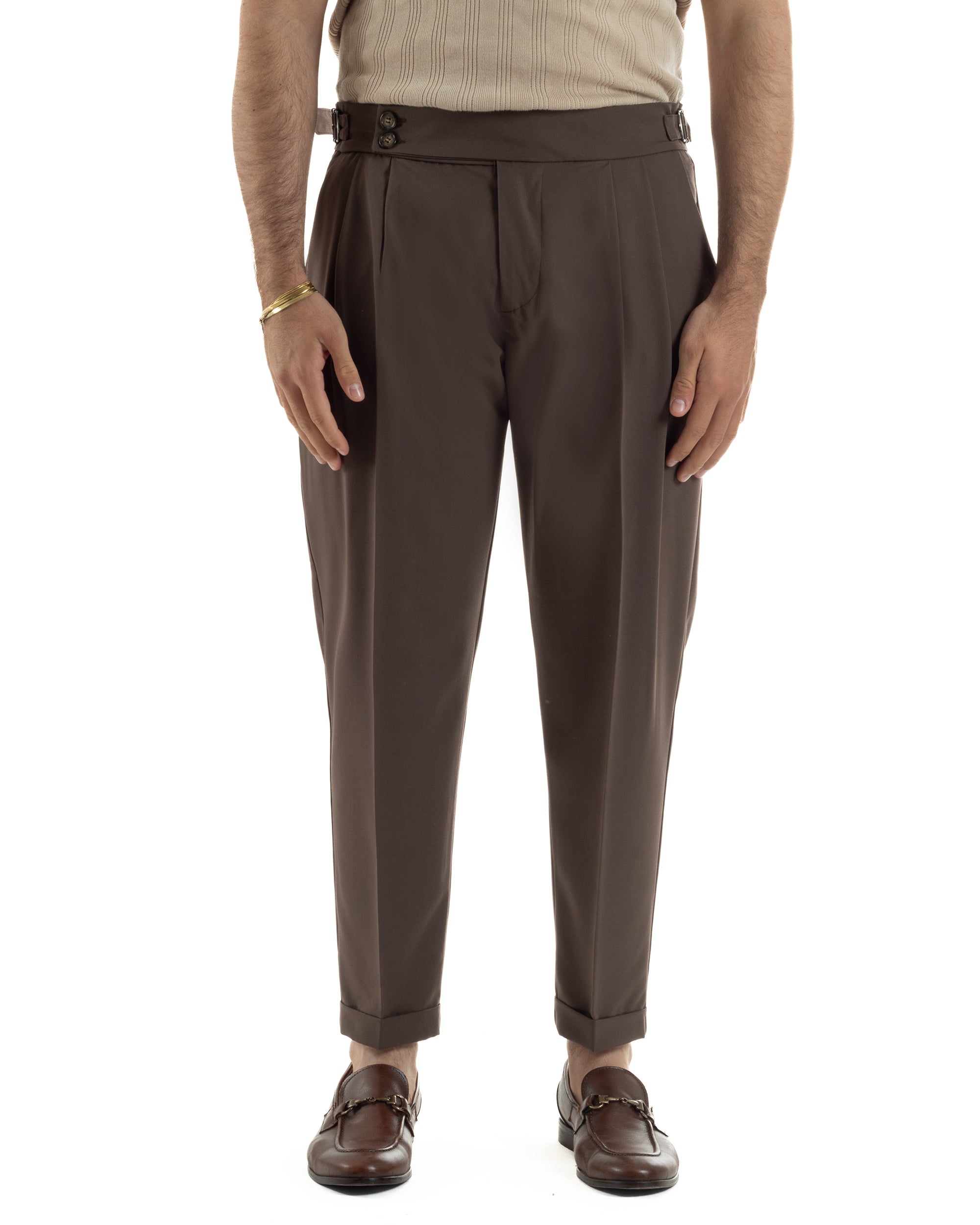 Pantaloni uomo viscosa fibbia abbottonatura allungata gurkha pants marrone BlackSunday P6496A