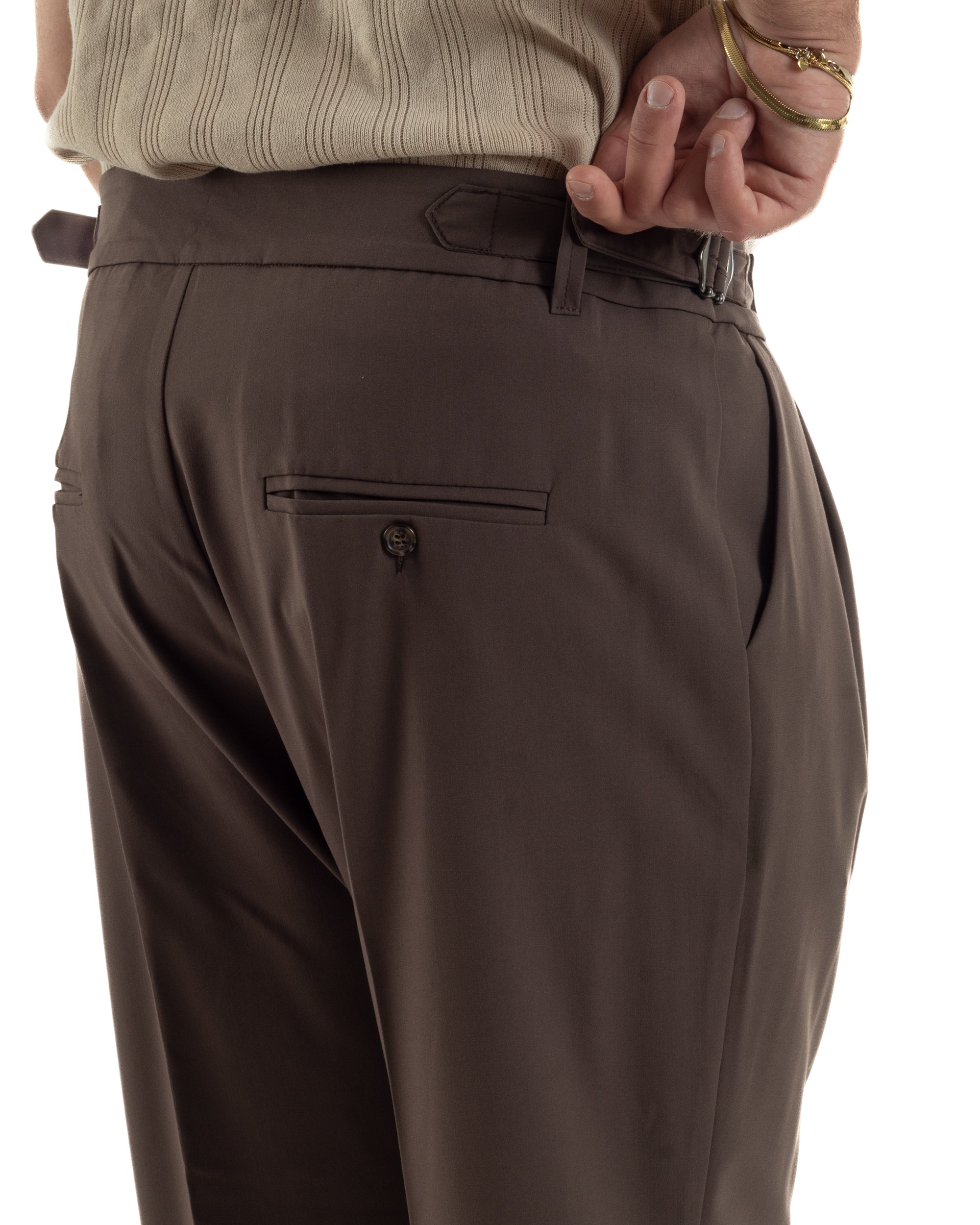 Dettaglio risvolto cucito fondo pantaloni gurkha marrone uomo viscosa regular fit Black Sunday
