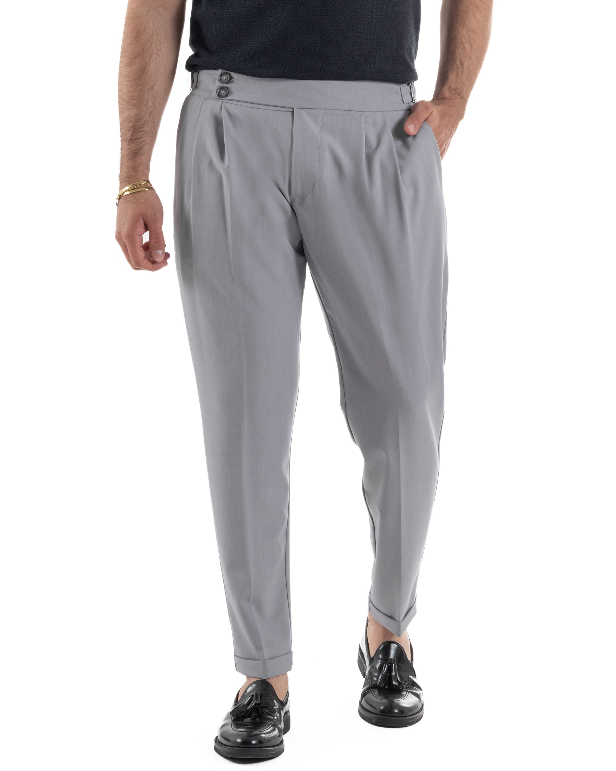 Pantaloni uomo grigio gurkha pants regular fit viscosa fibbie abbottonatura allungata Black Sunday