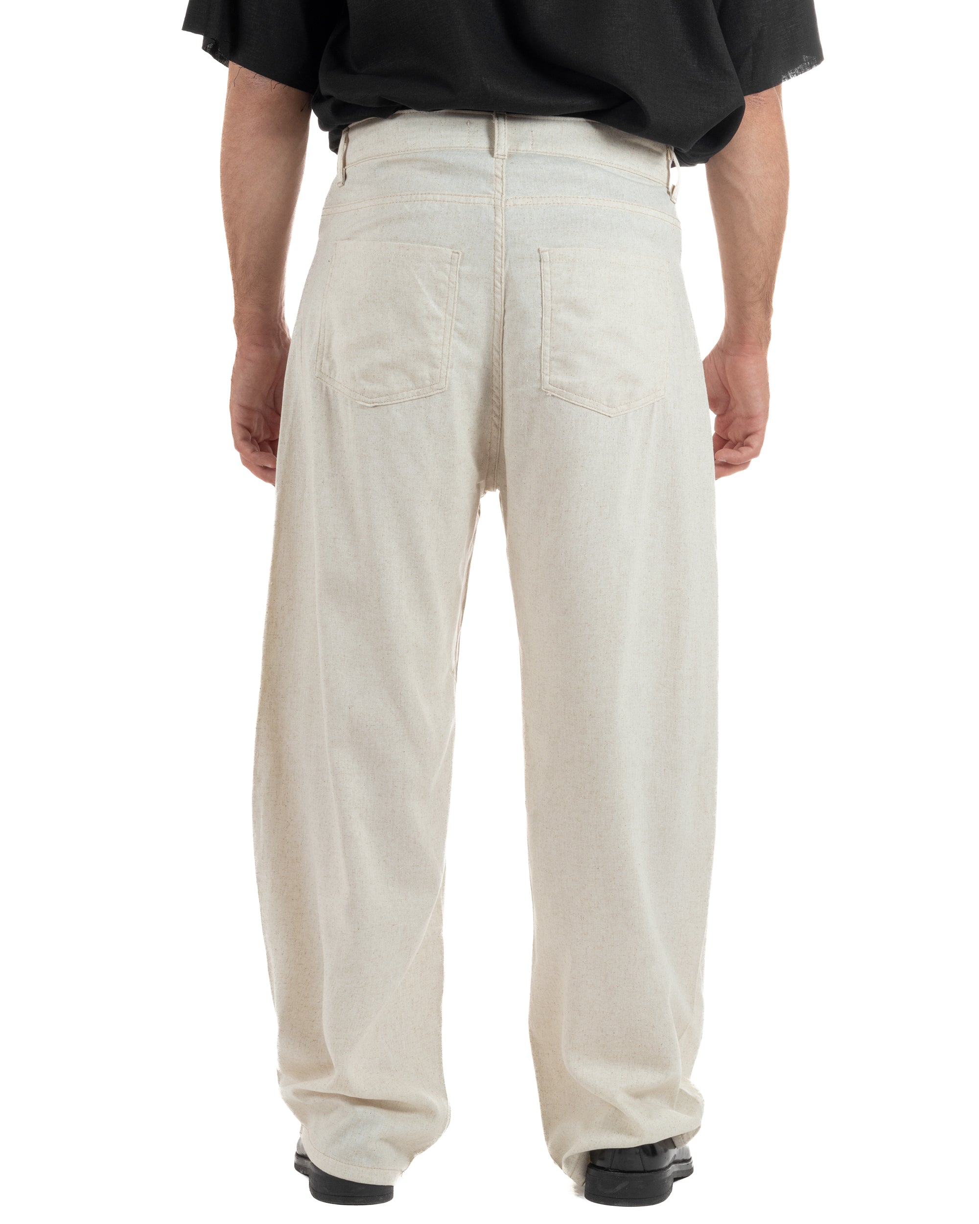 Pantaloni uomo lino baggy fit cinque tasche beige GIOSAL-P6500A