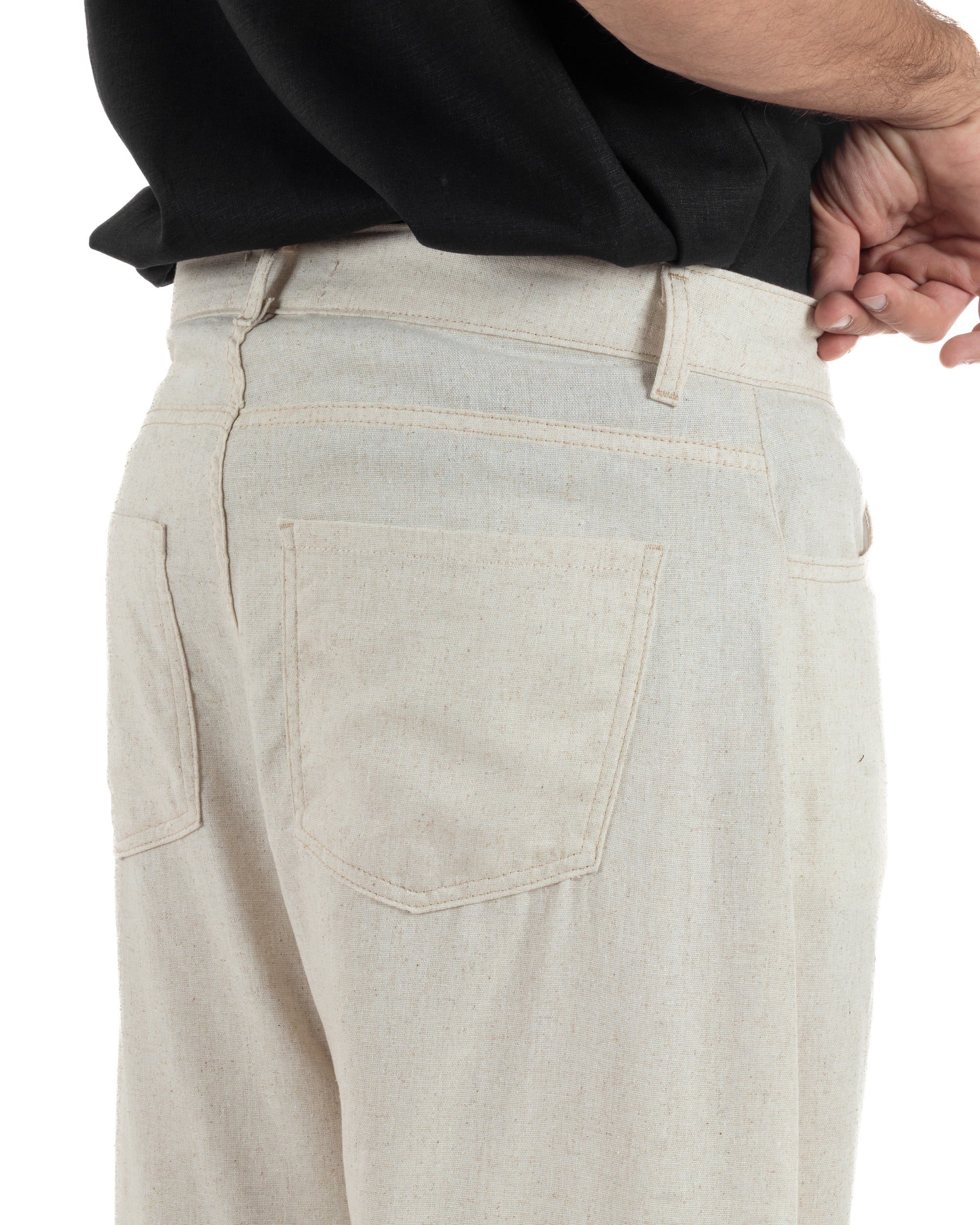 Pantaloni uomo lino baggy fit cinque tasche beige GIOSAL-P6500A