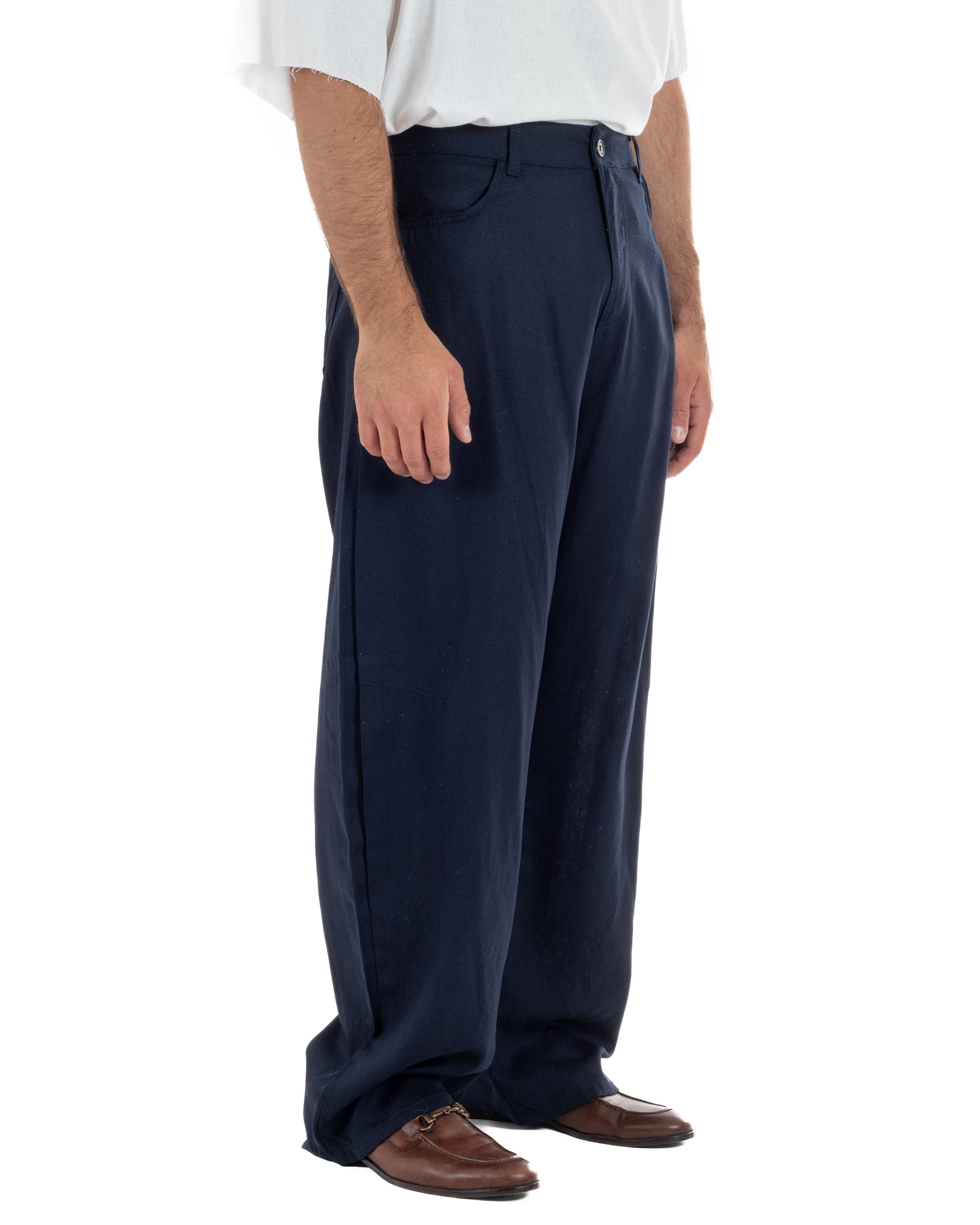 Pantaloni uomo lino baggy fit cinque tasche blu GIOSAL-P6501A