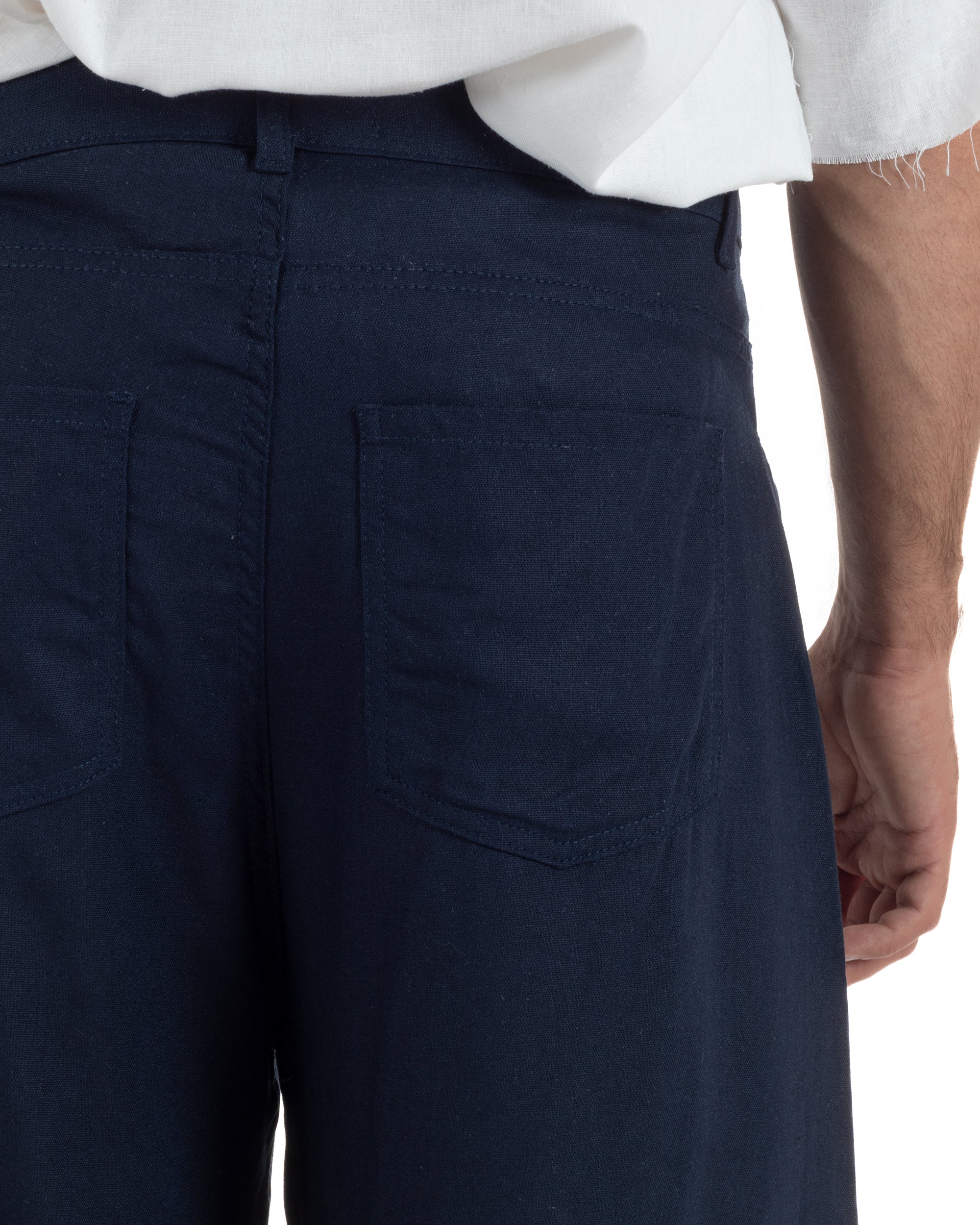 Pantaloni uomo lino baggy fit cinque tasche blu GIOSAL-P6501A