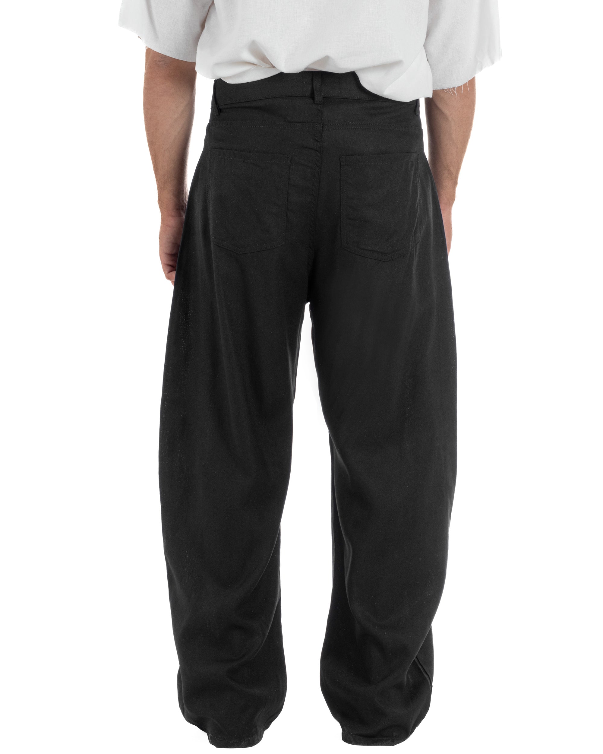 Pantaloni uomo lino baggy fit cinque tasche nero GIOSAL-P6502A