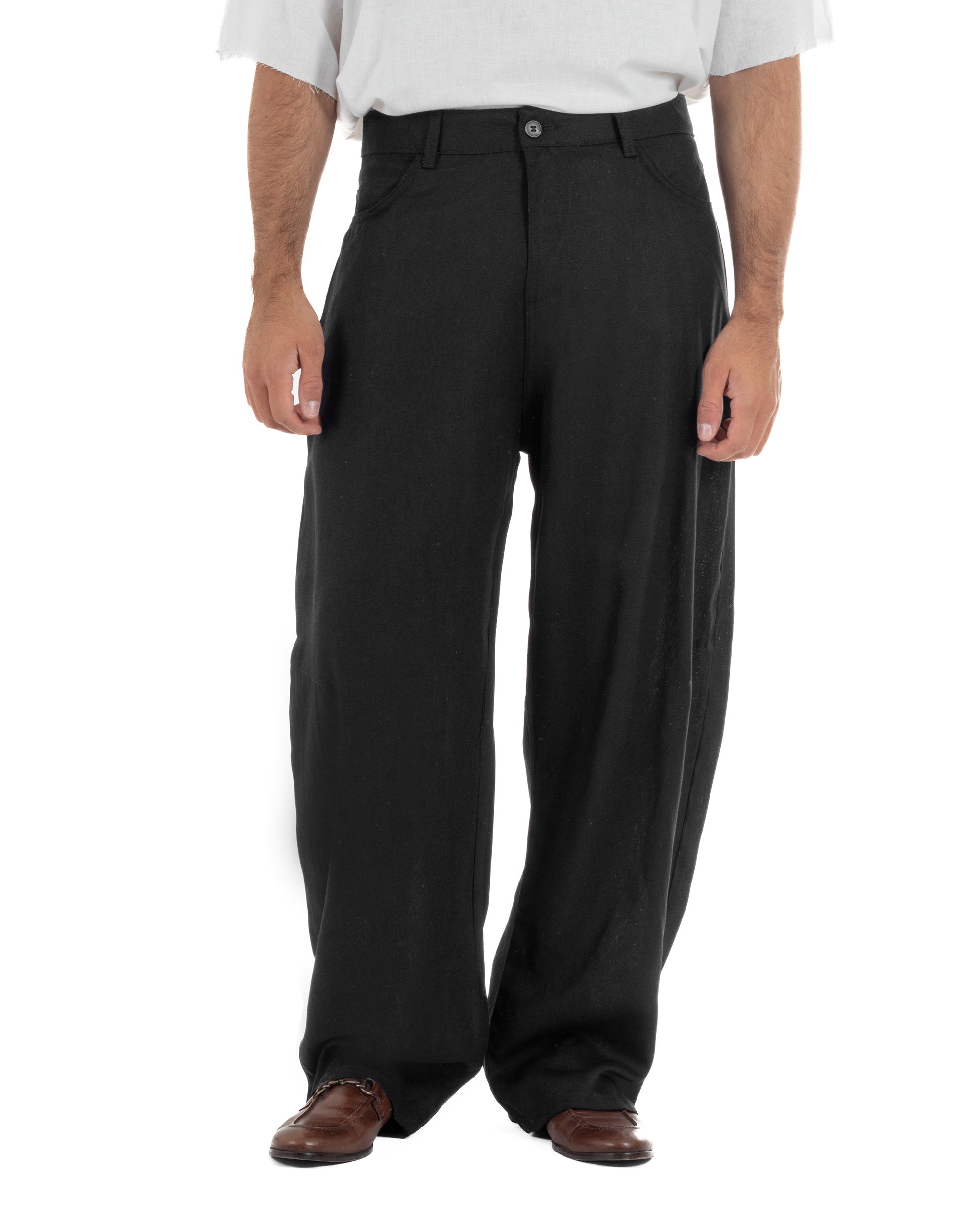 Pantaloni uomo lino baggy fit cinque tasche nero GIOSAL-P6502A