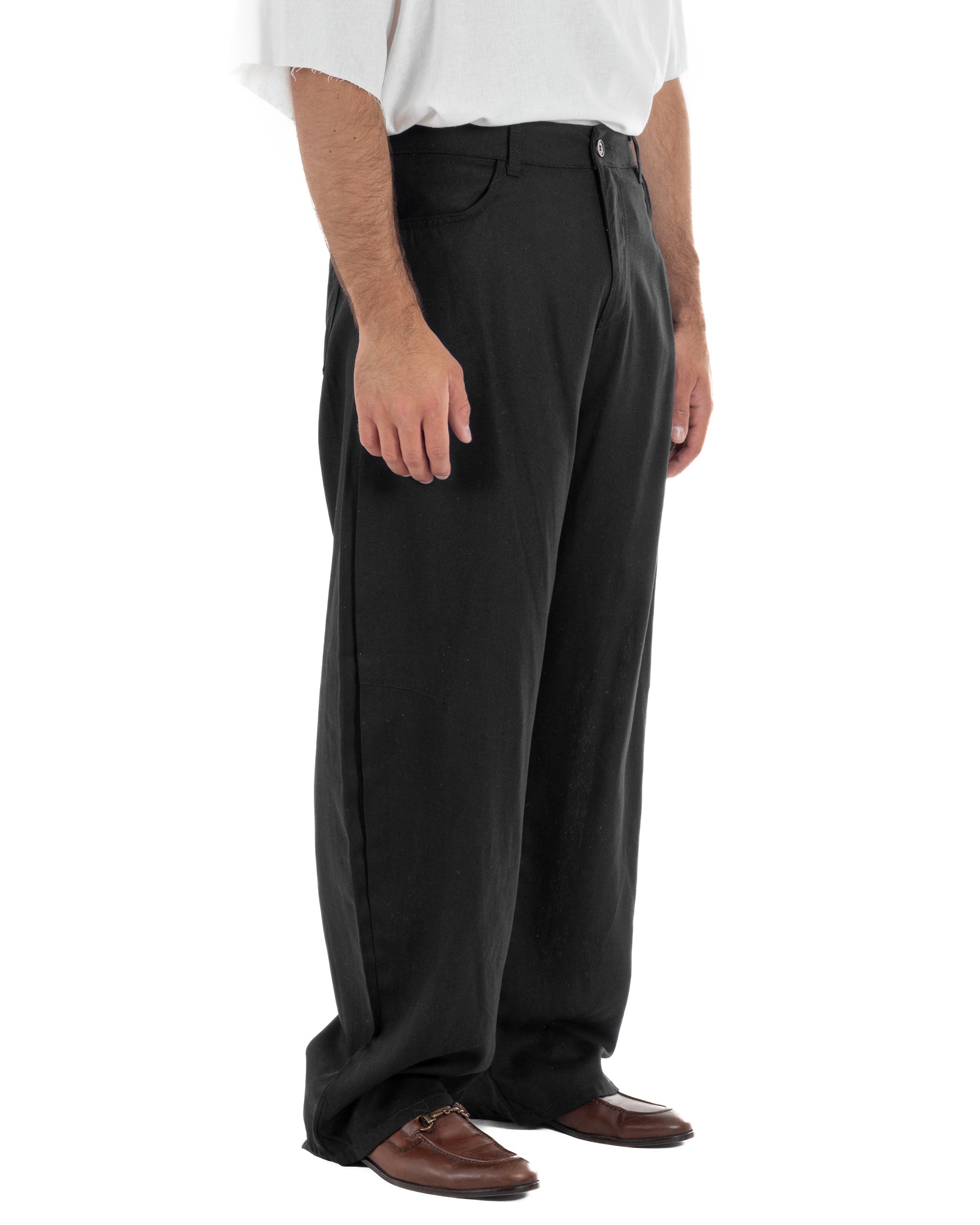 Pantaloni uomo lino baggy fit cinque tasche nero GIOSAL-P6502A
