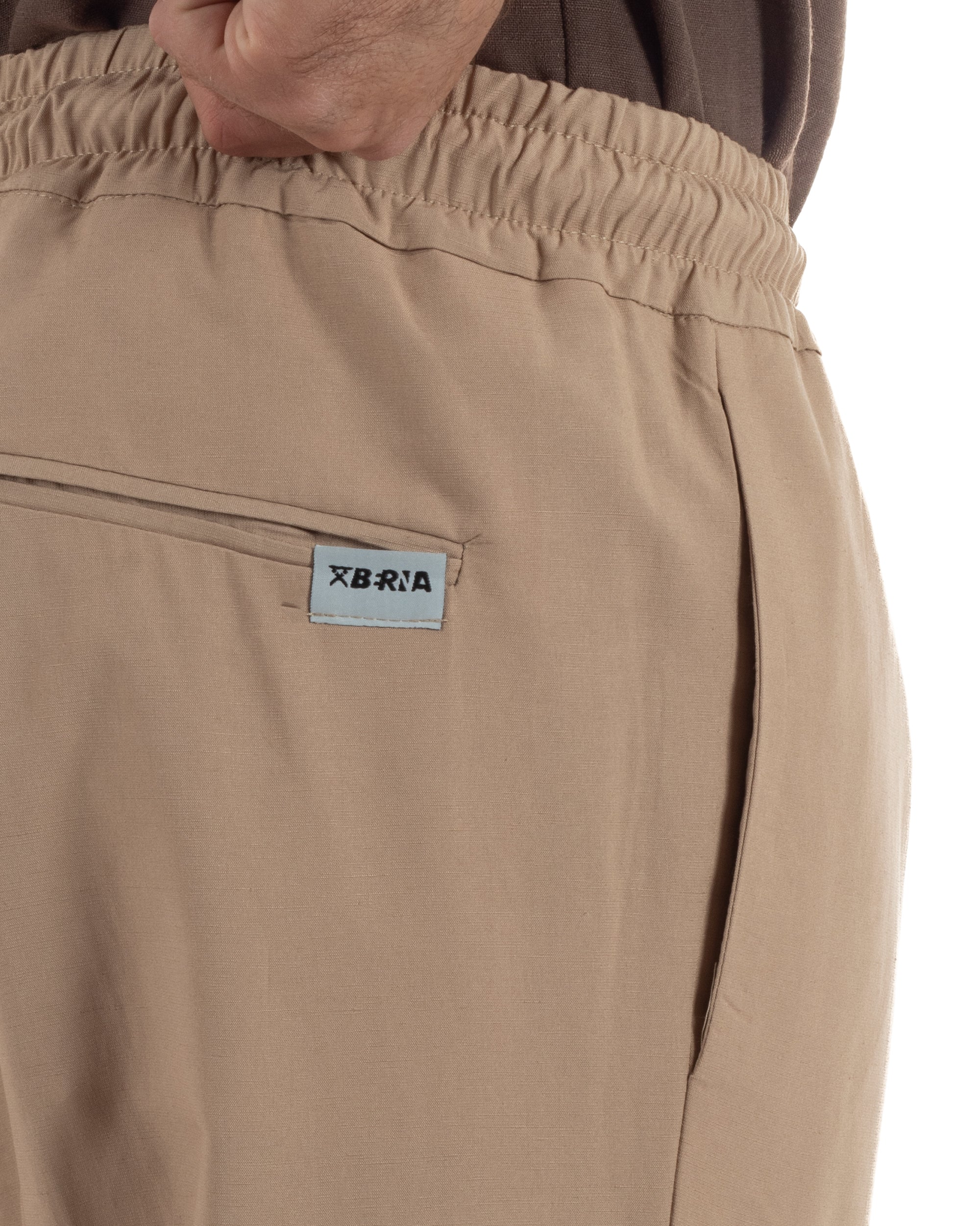 Pantalaccio uomo lino viscosa pantaloni coulisse relaxed fit camel BERNA M-261226