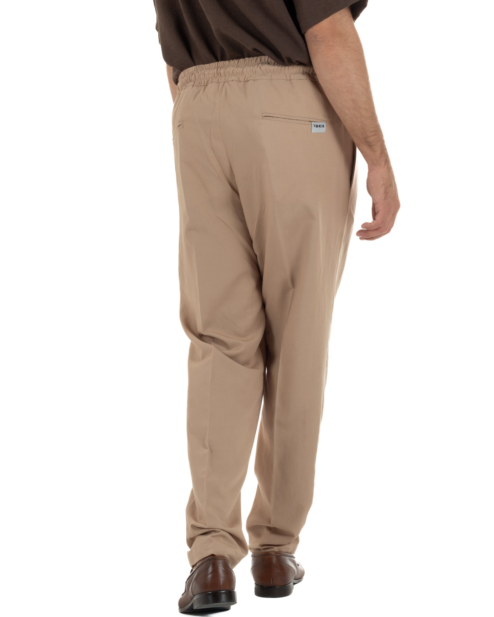 Pantalaccio uomo lino viscosa pantaloni coulisse relaxed fit camel BERNA M-261226