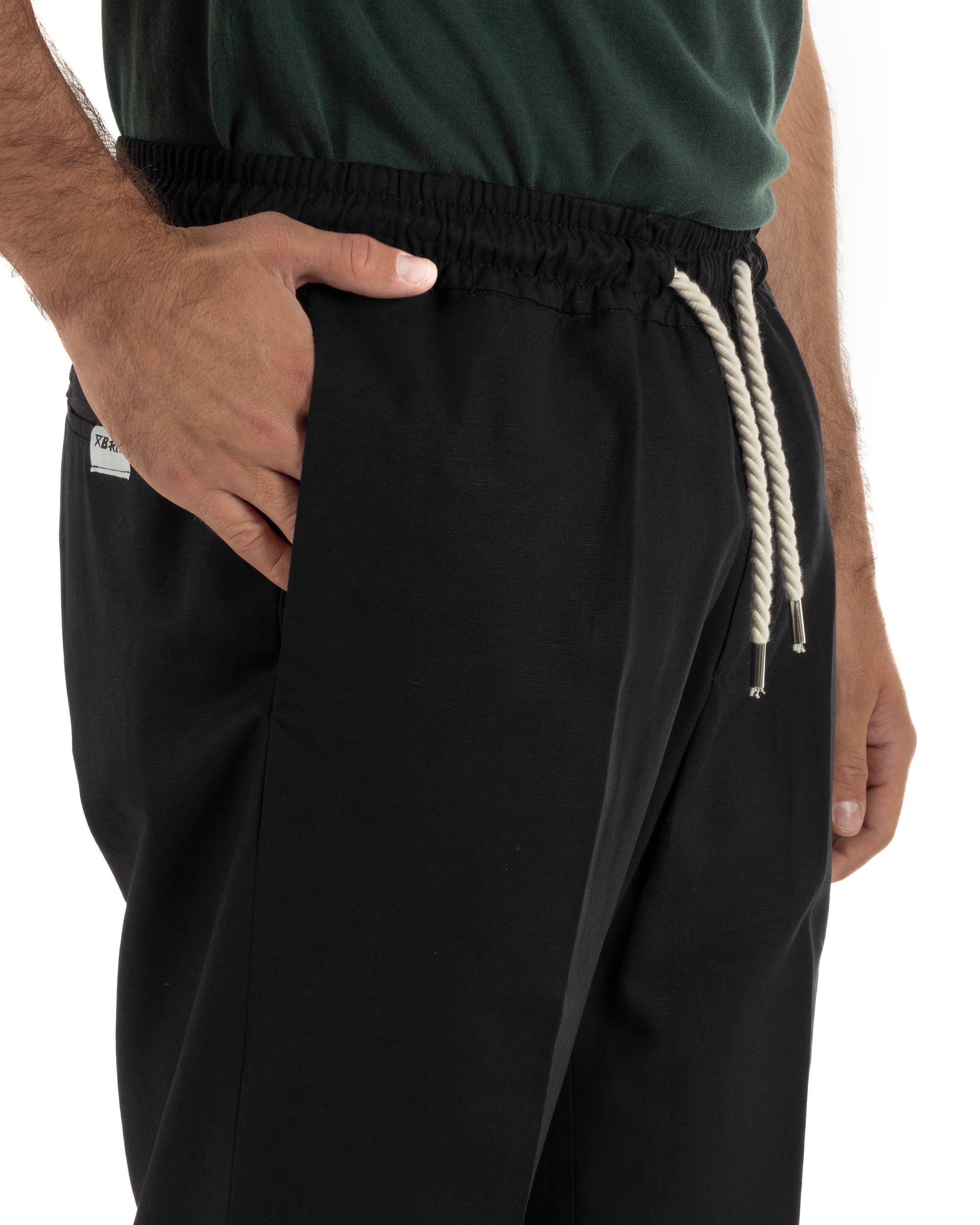 Pantalaccio uomo lino viscosa pantaloni coulisse relaxed fit nero BERNA M-261226